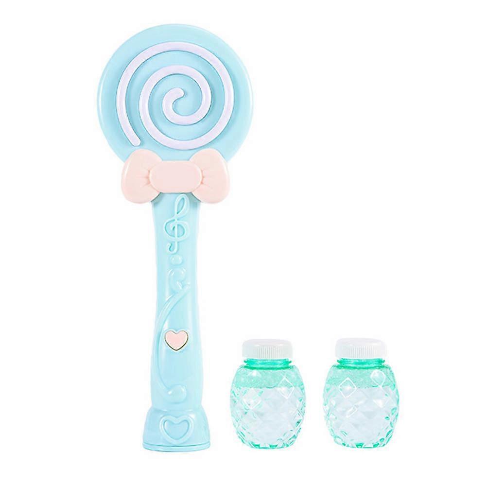 Automatic Bubble Blower Toy Cartoon Lollipop Shape Yard Activities for Kids Blue with Music Lighting 1 Set