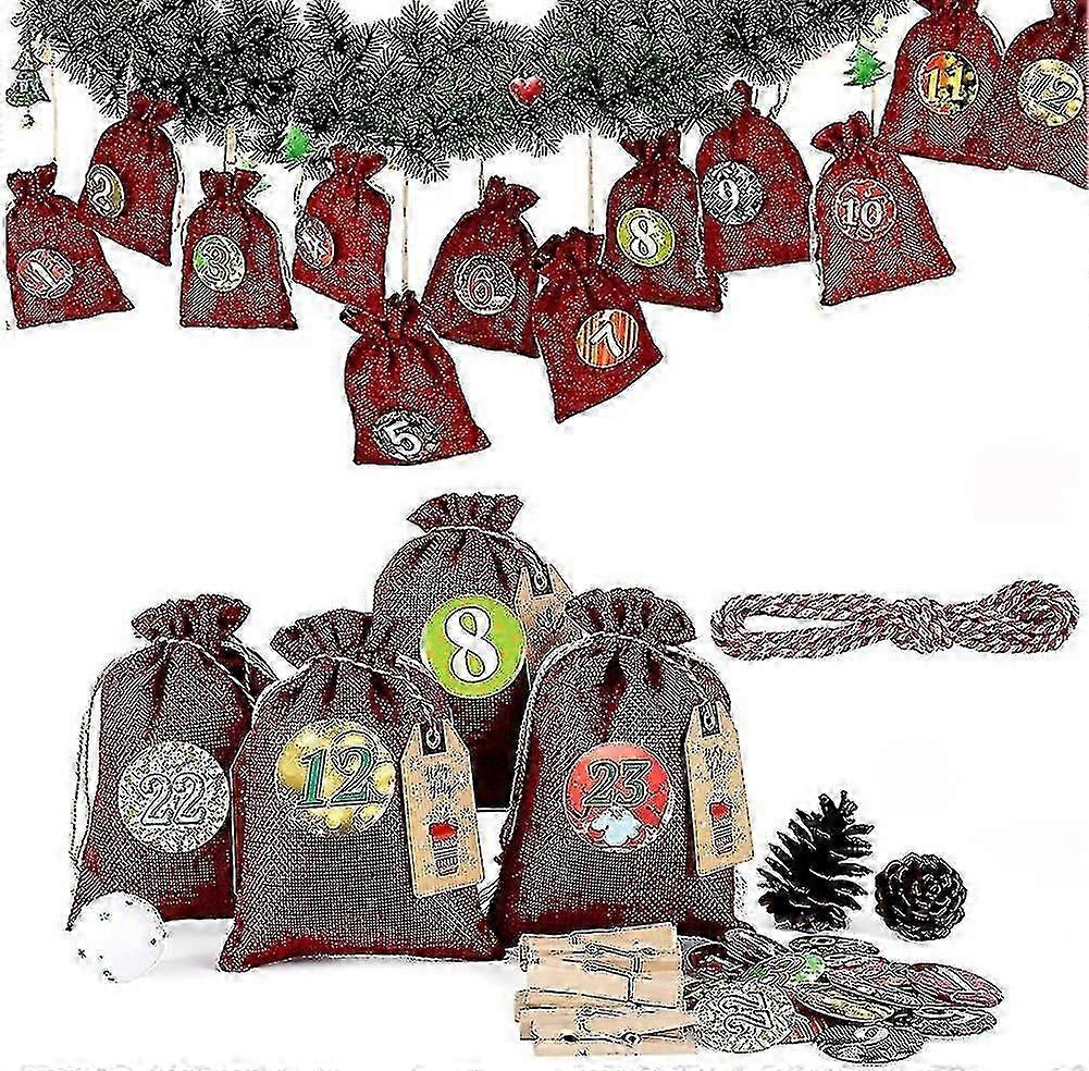 Büyük 13x17cm, Noel Takvimi Jüt Torba doldurmak için Advent Takvimi