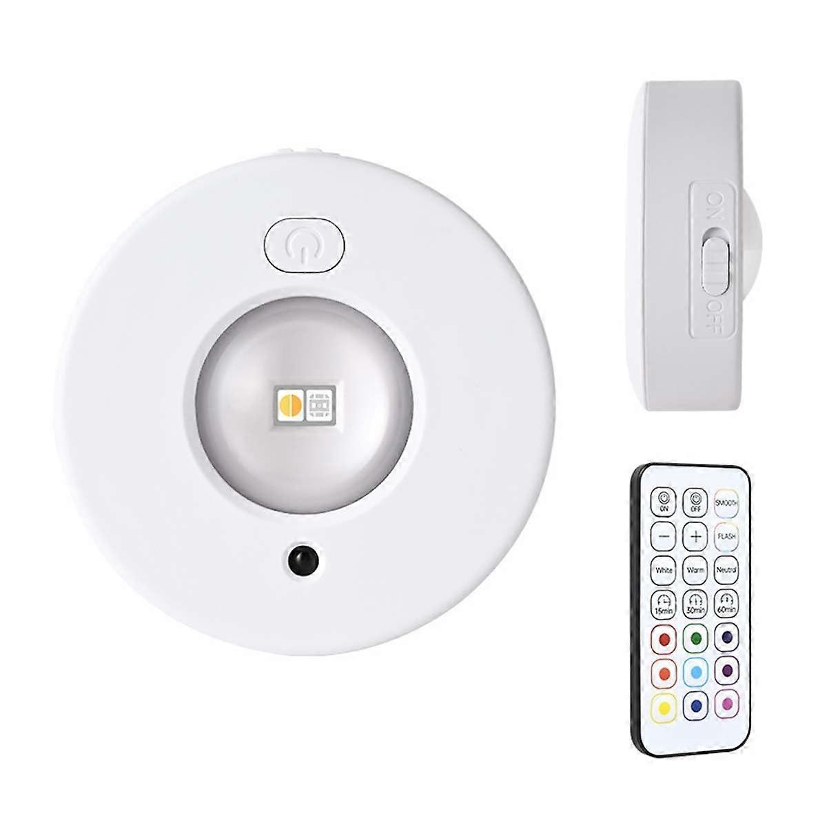 LED Puck Light With Remote Control, Wireless Battery Operated, Colour Changing, Magnetic, White, 3 Colours