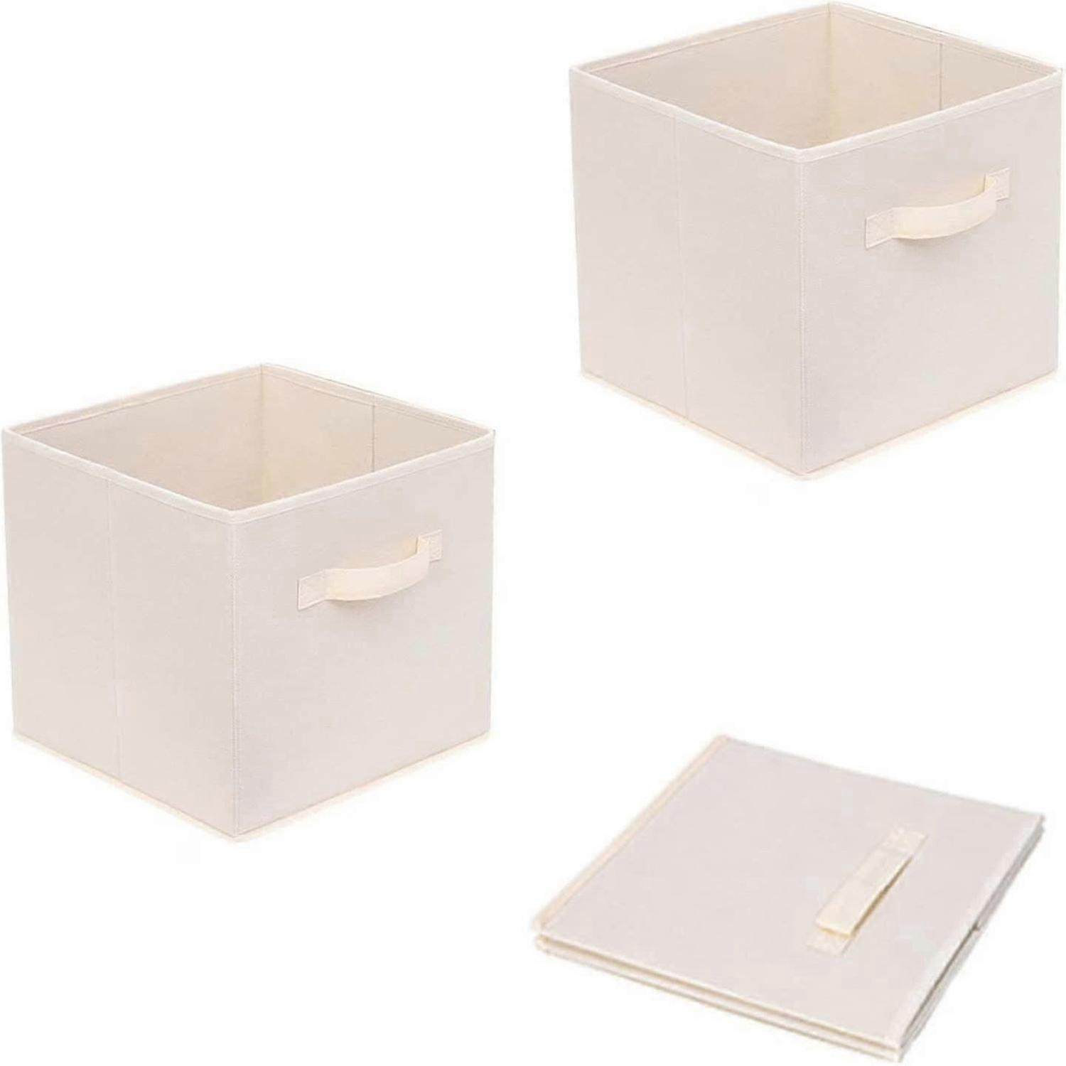 Set of 2 foldable storage boxes, fabric drawers with handle, foldable, durable 27x27x28cm(beige)