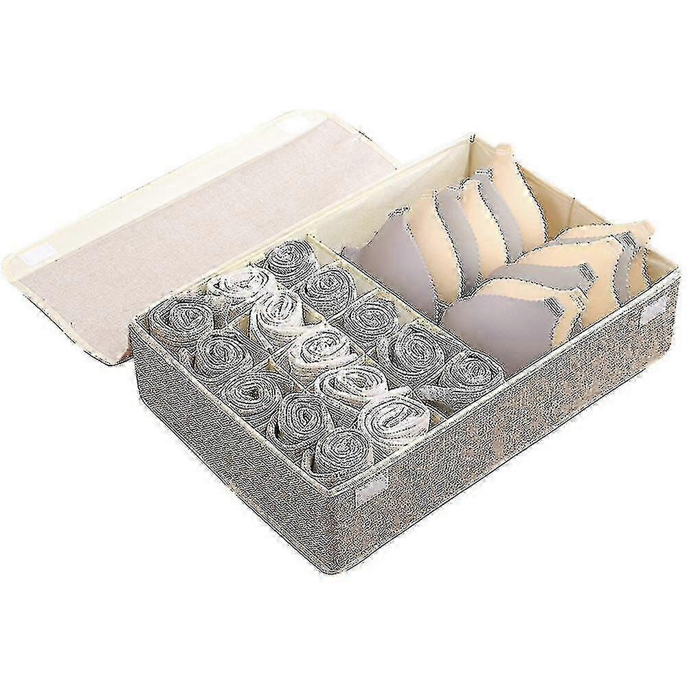 Foldable 16-Grid Underwear Organiser with Lid for Neat Drawer Storage and Space-Saving Design