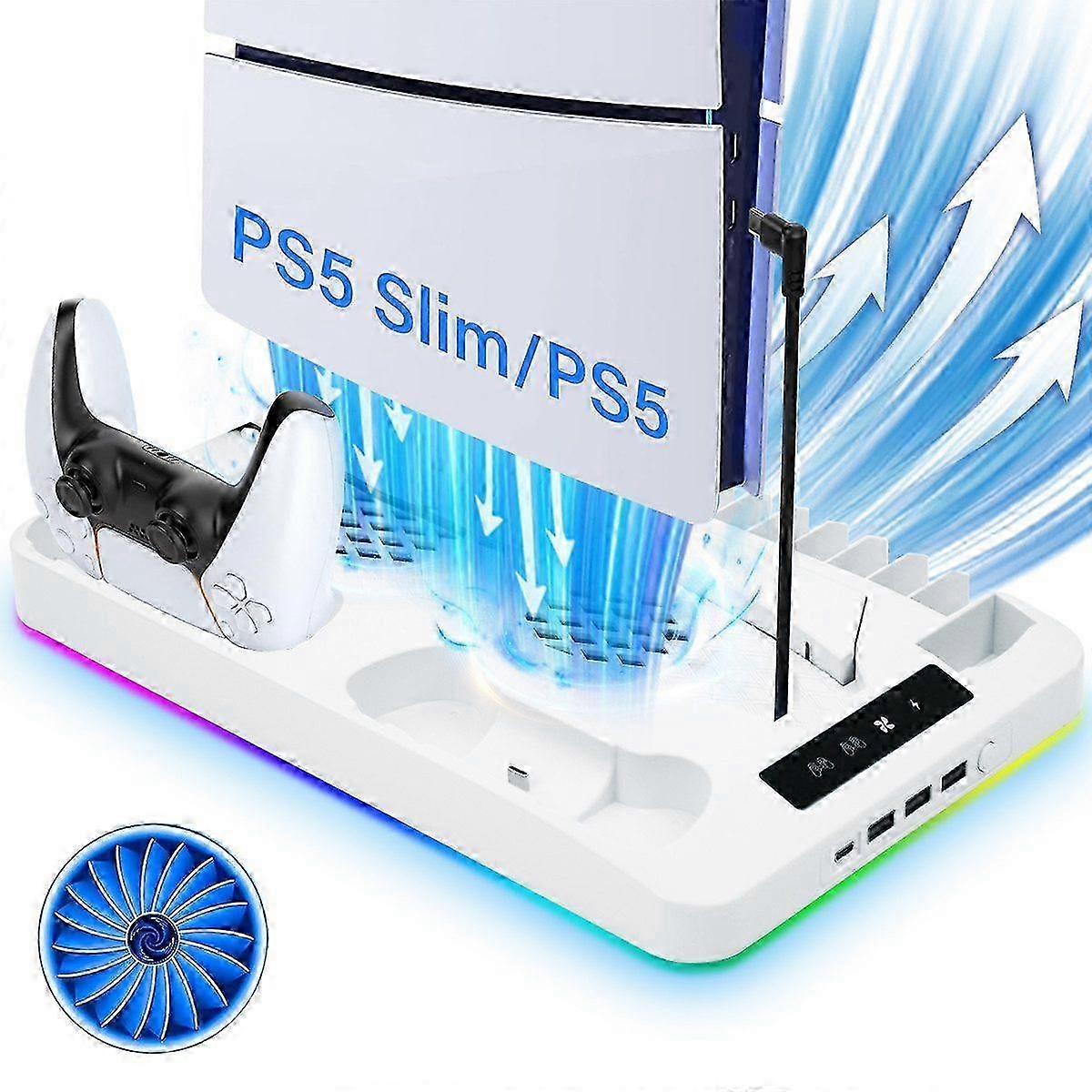 PS5 Console Stand - RGB LED, Charging Stations & Multi-Function Radiator Console