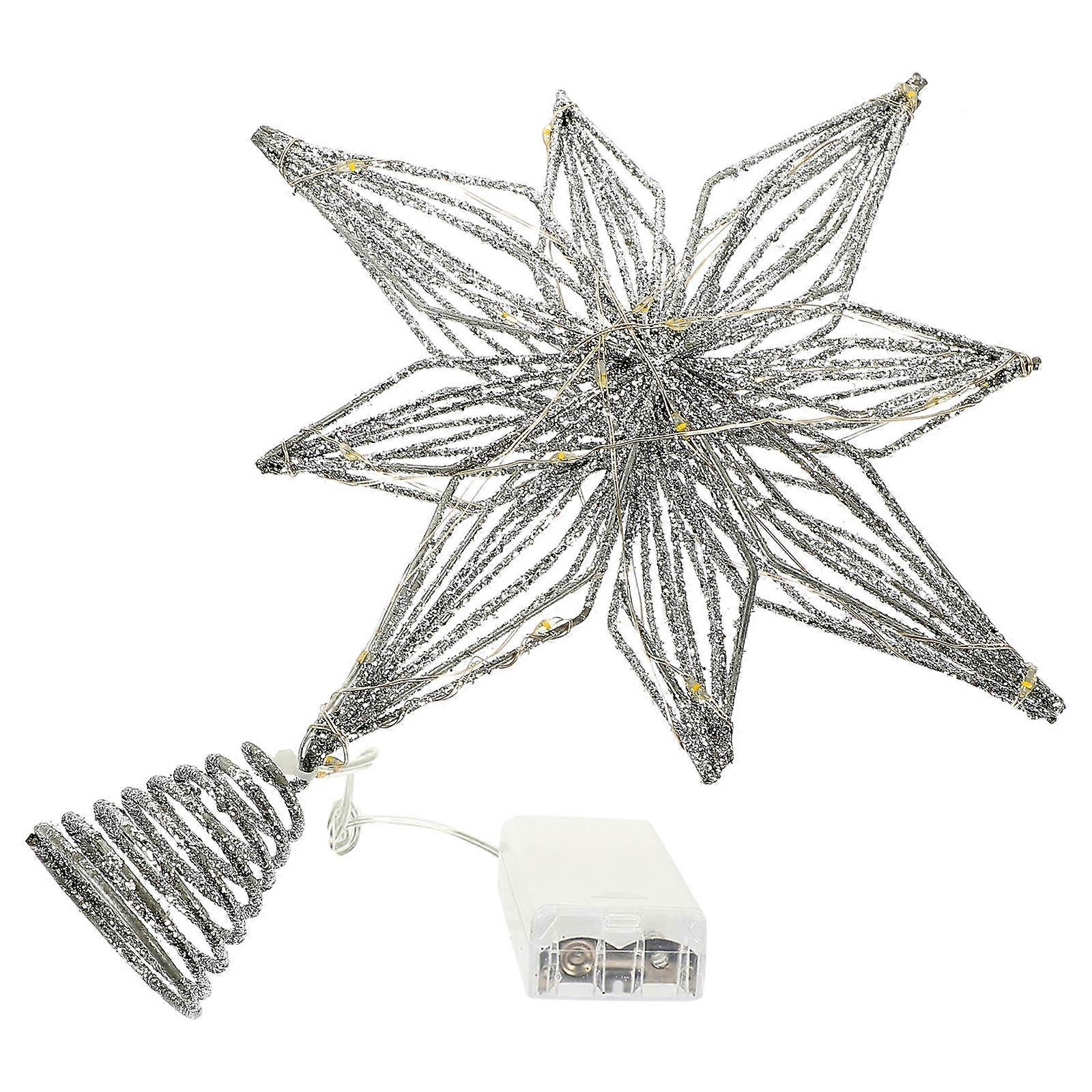 Glowing Christmas Tree Topper Star for Xmas Tree 2Pcs Silver Iron