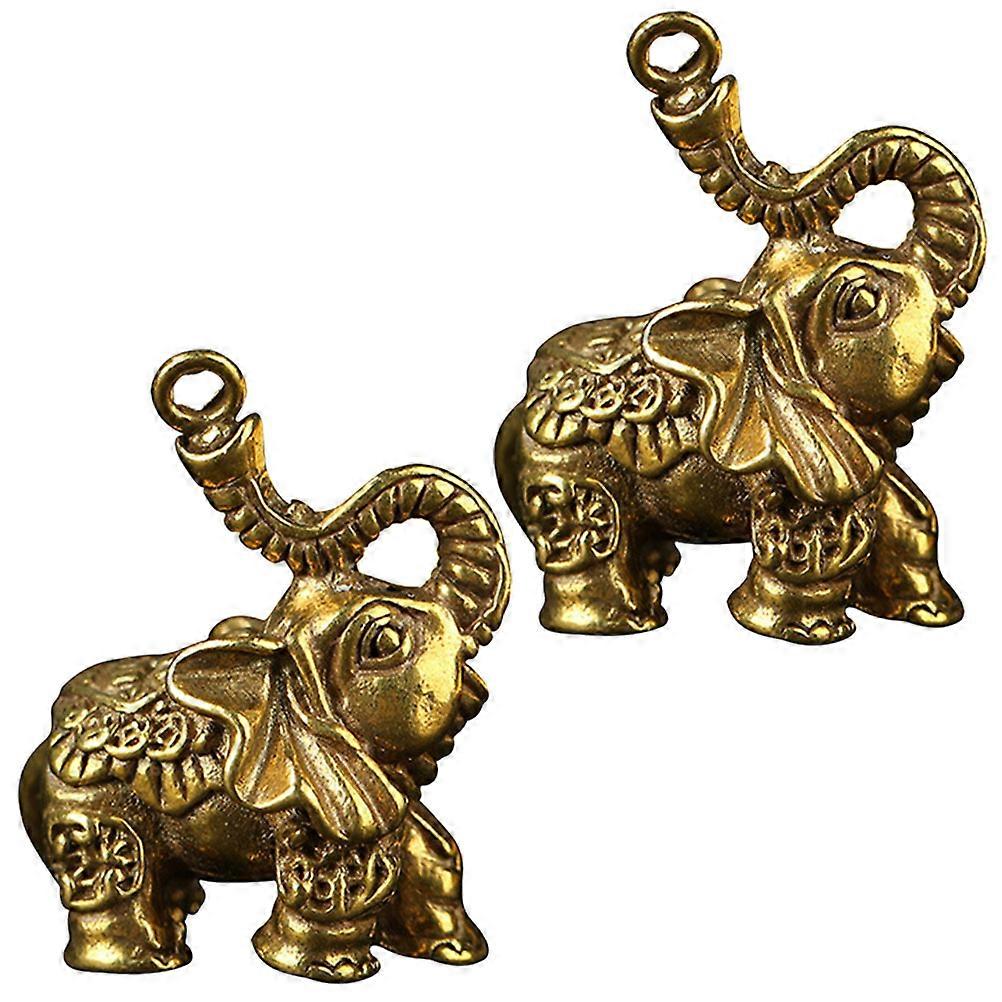 Decorative Brass Elephant Charms for Desktop Display 10Pcs Golden Set