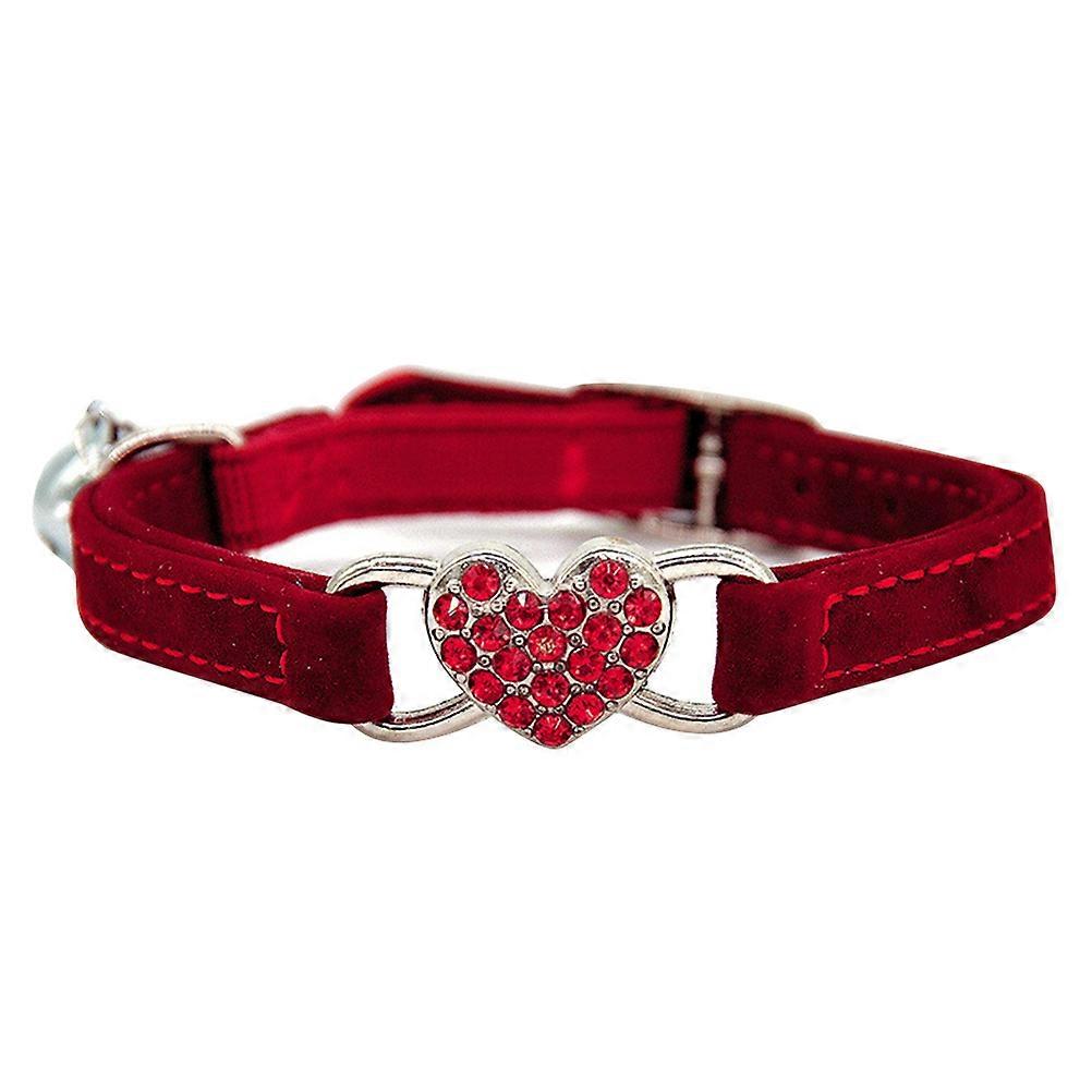 Pet Collar Adjustable Cat Heart Shape with Rhinestone and Bell 2Pcs