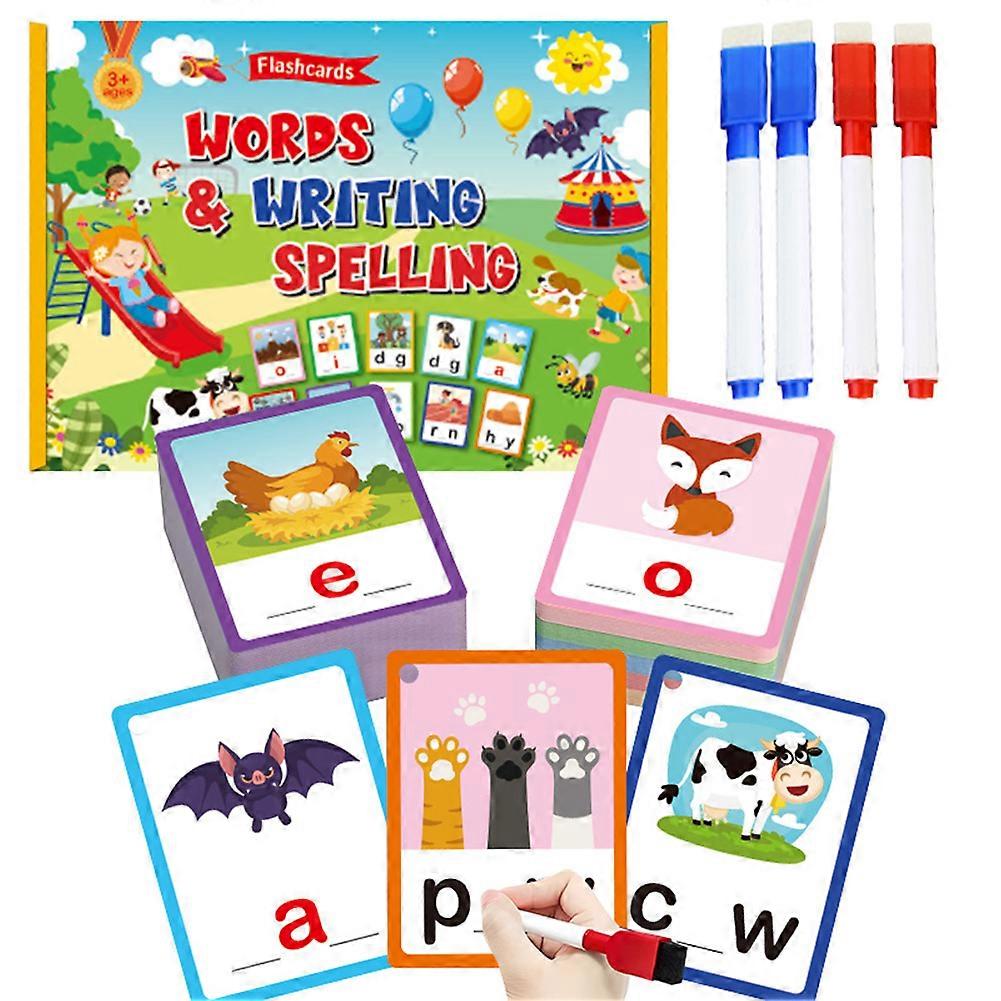 ​​Kids Writing & Spelling Flash Cards with Erasable Pens, Reusable English Word Learning Set for Preschool & Kindergarten ​​