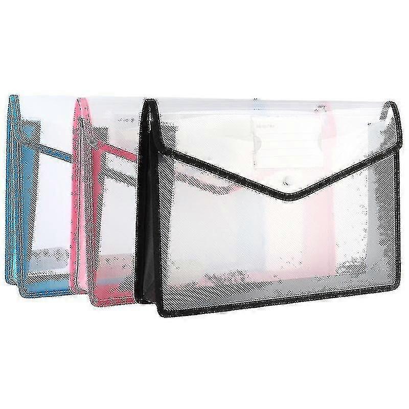 3pcs Polypropylene Snap Button Plastic A4 File Folder Expandable File Document Folder Put At Most 600 Sheets, Classify Papers Card Slot - 3 Colo