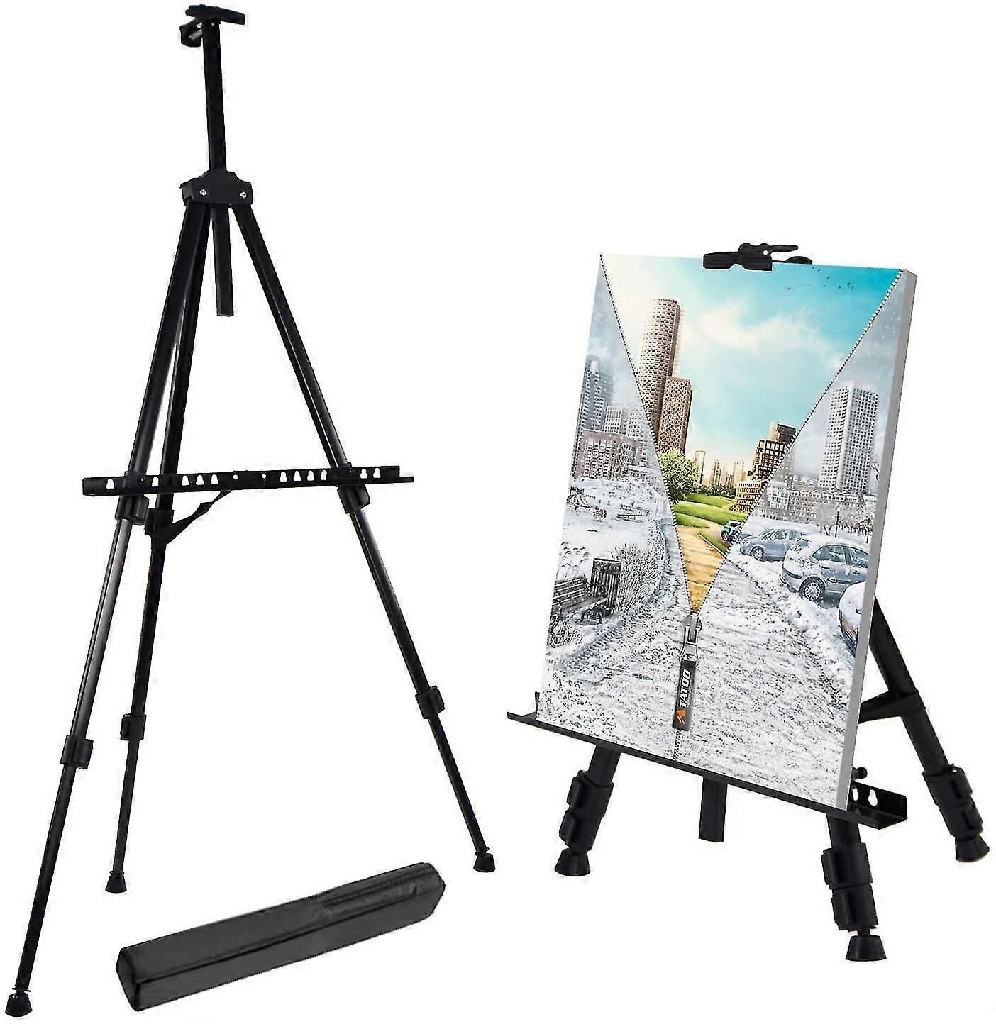Reinforced Artist Easel Stand, Extra Thick Aluminum Metal Tripod Display Easel 21" To 66" Adjustable Height With Portable Bag For Floor/table-top Draw