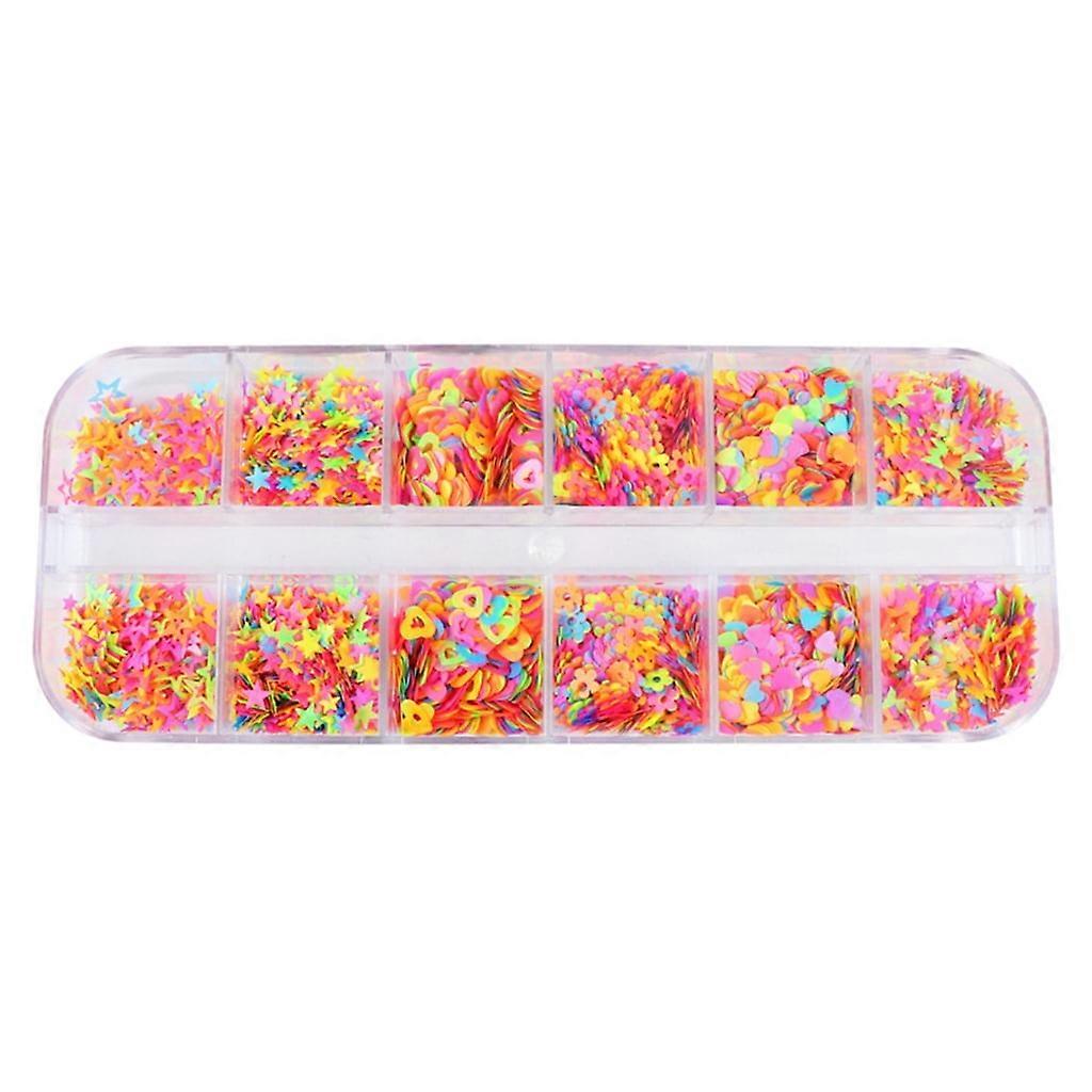 HeroNeo 12 Grids/Box Holographic Glitter Flakes Stars Shape Filling Fluorescent Sequins