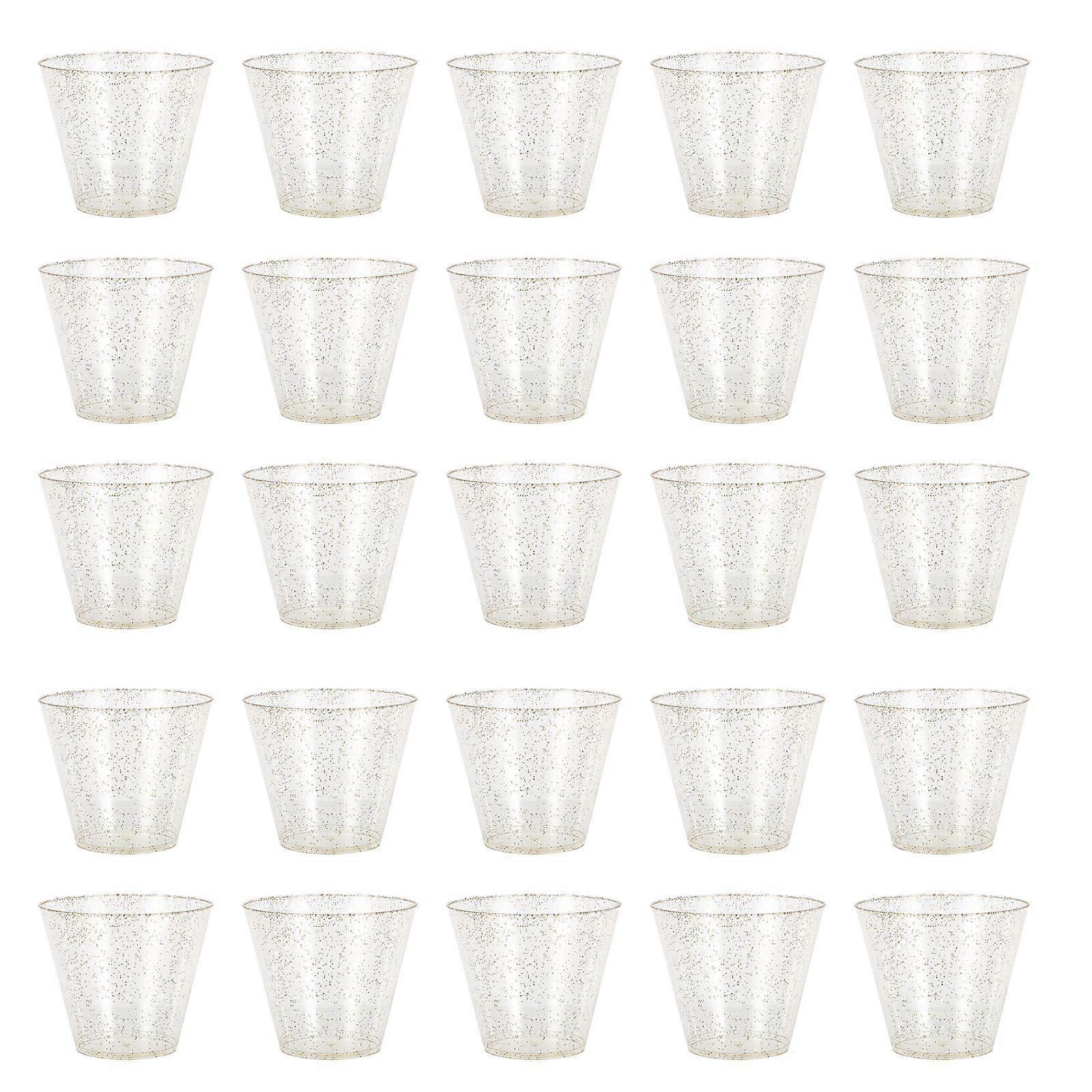 25pcs Plastic Drinking Cups - 9oz/266ml Transparent Glitter Parfait Tasting Cup - Single Use Dessert Container For Pudding Water Dips Appetizers Espre