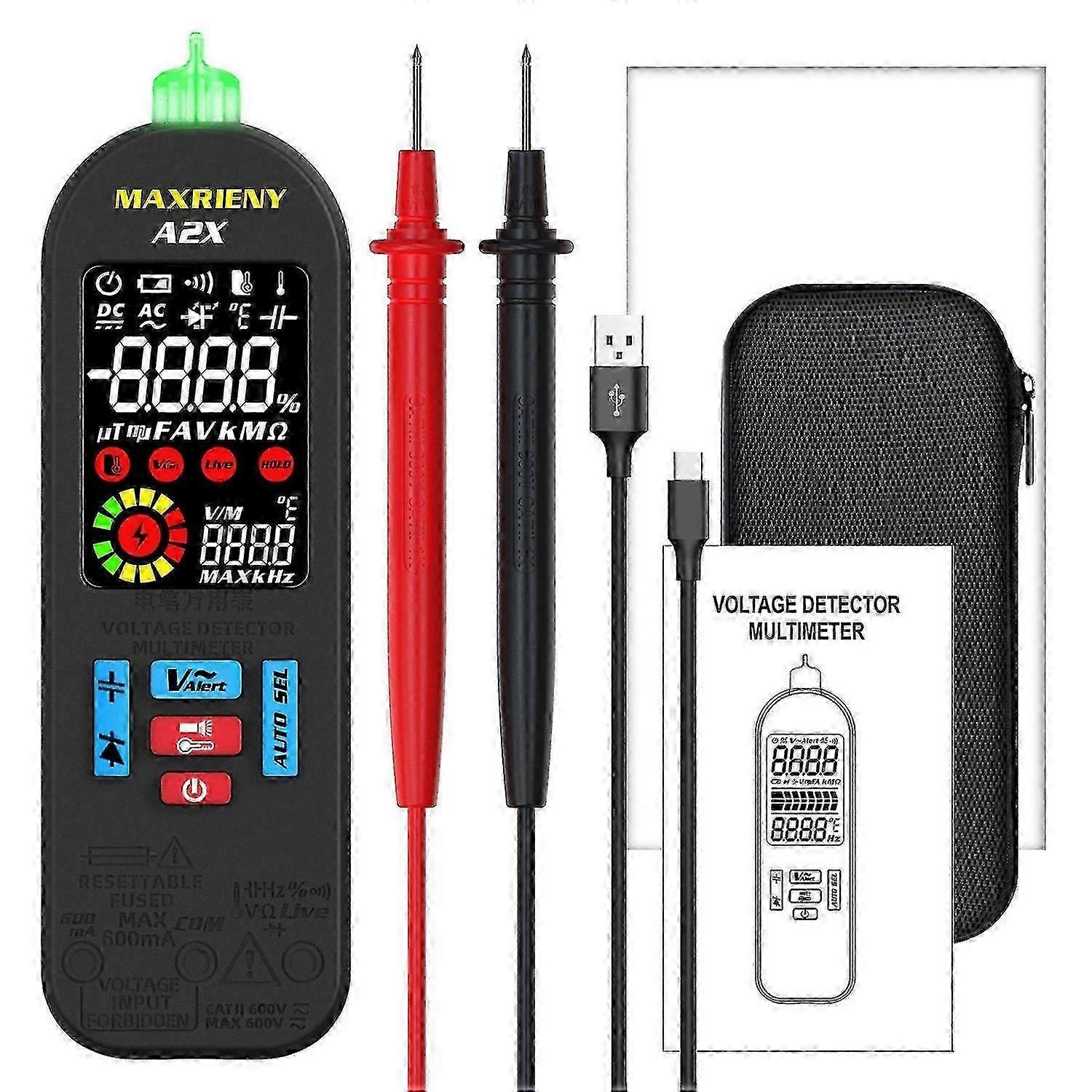 MAXRIENY Automatic Anti-Burn Intelligent Digital Multimeter Non Contact Voltage Detector Smart Voltmeter Resistance Frequency Continuity V-Alert Live