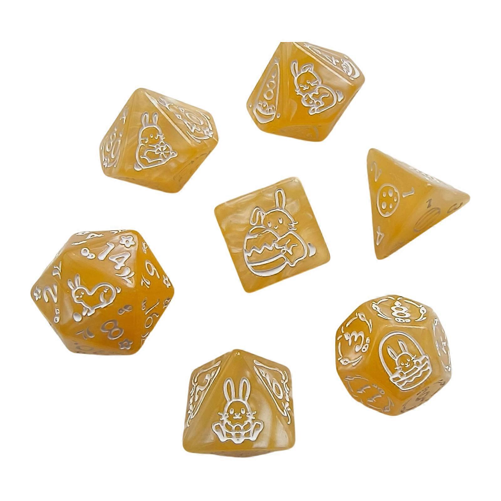 7Pcs/set Polyhedral Acrylic Dices Multi-faced Various Shape Digital Game Dices for Club Party Family Board Game Props  Yellow