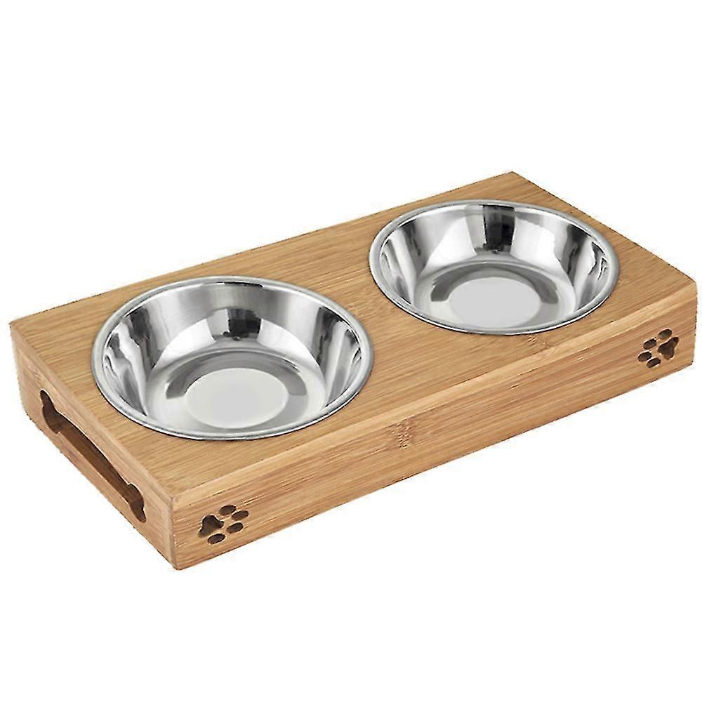 スタンド付き2pcsペットフードボウル、木製のステンレス鋼の供給