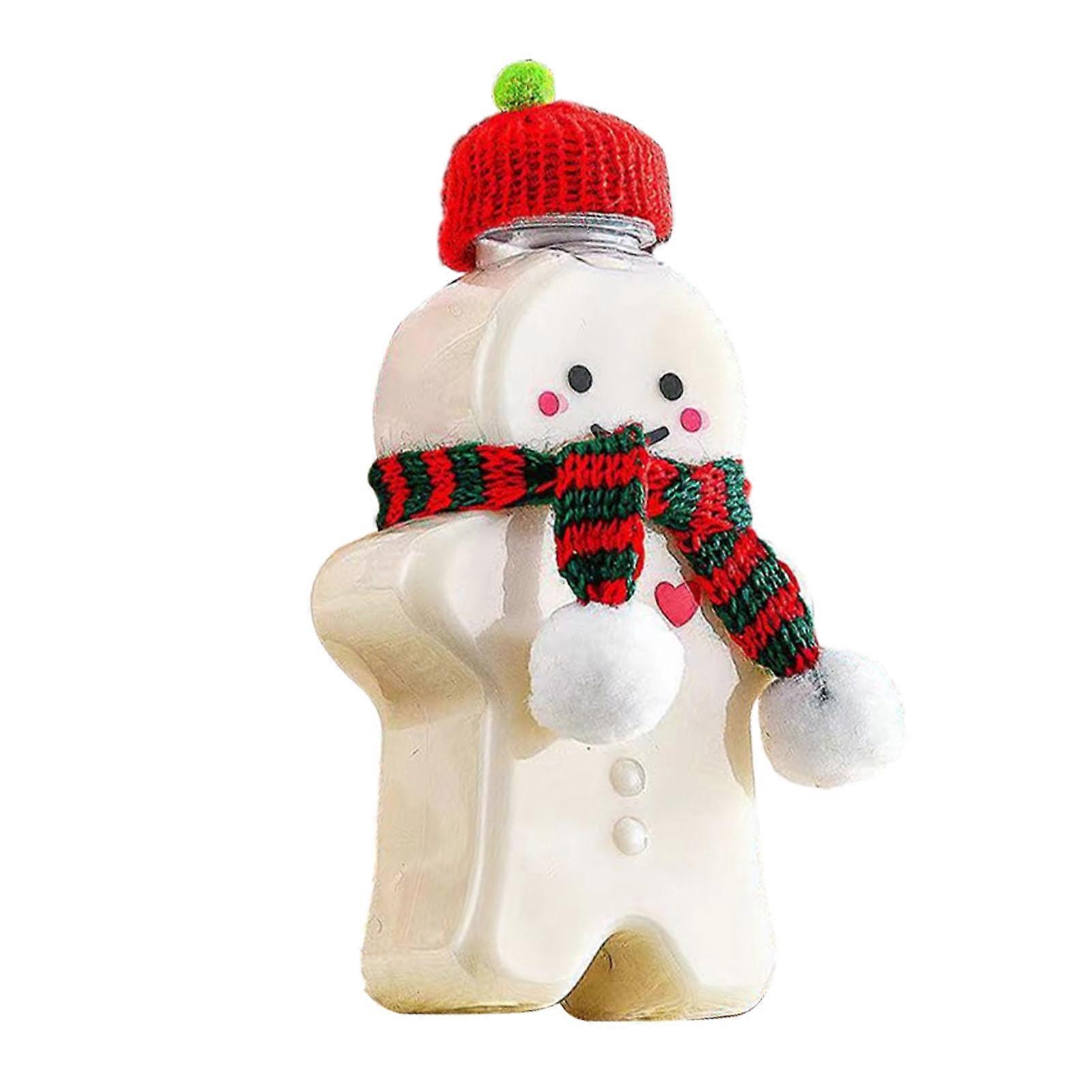 Christmas Gingerbread Man Bottles with Hat and Scarf, 350ml Reusable Plastic Drink Bottle with Lids for Milk and Juicin