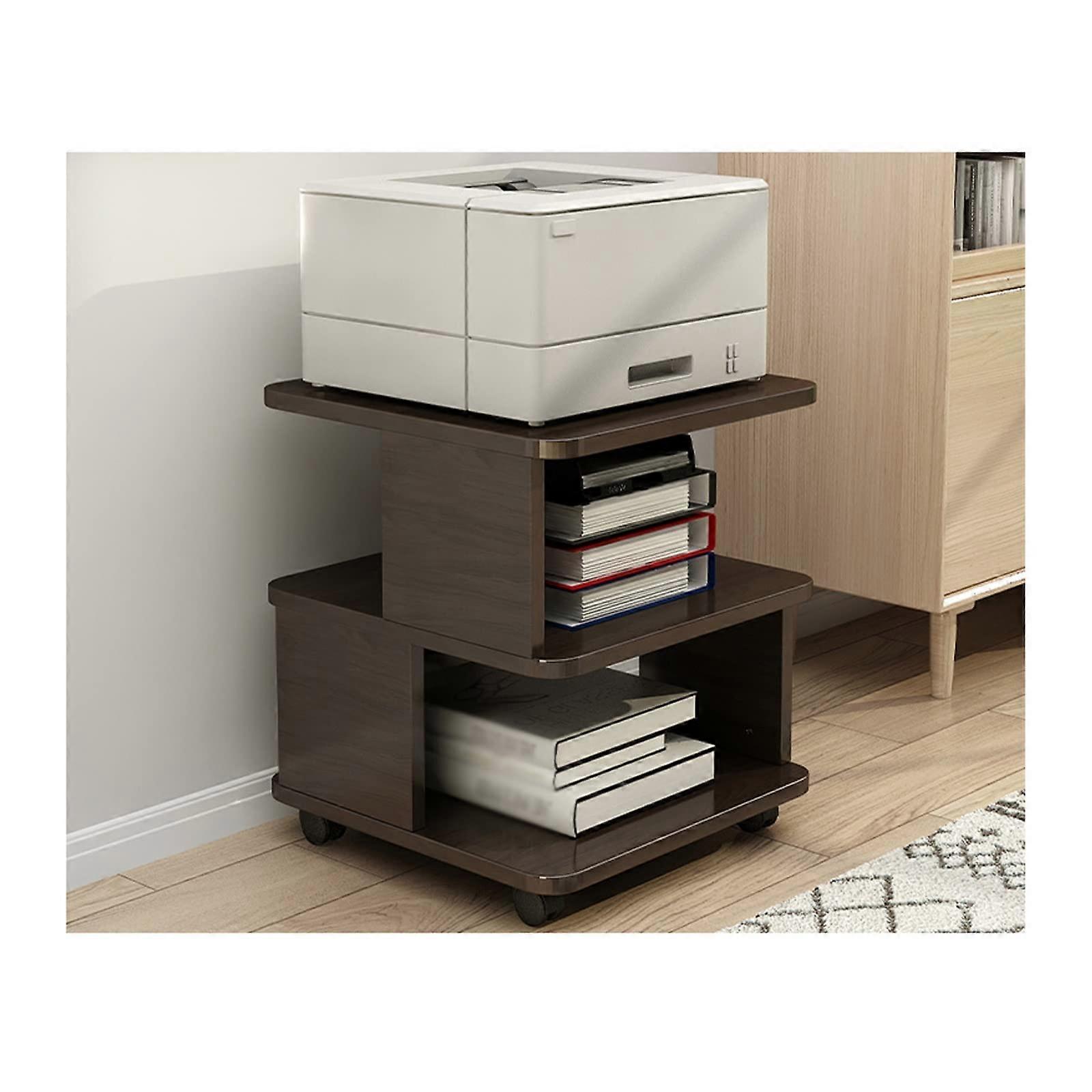 Printer Stand Large Double Layer Cart With 4 Swivel Wheels Under Desk Storage Mobile Floor Shelf Dark Brown Industrial