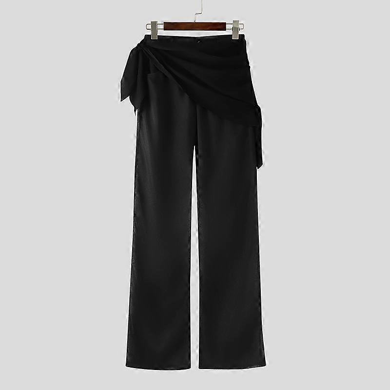 INCERUN Men Patchwork Waist Mesh Sheer See Through Long Pants Trousers