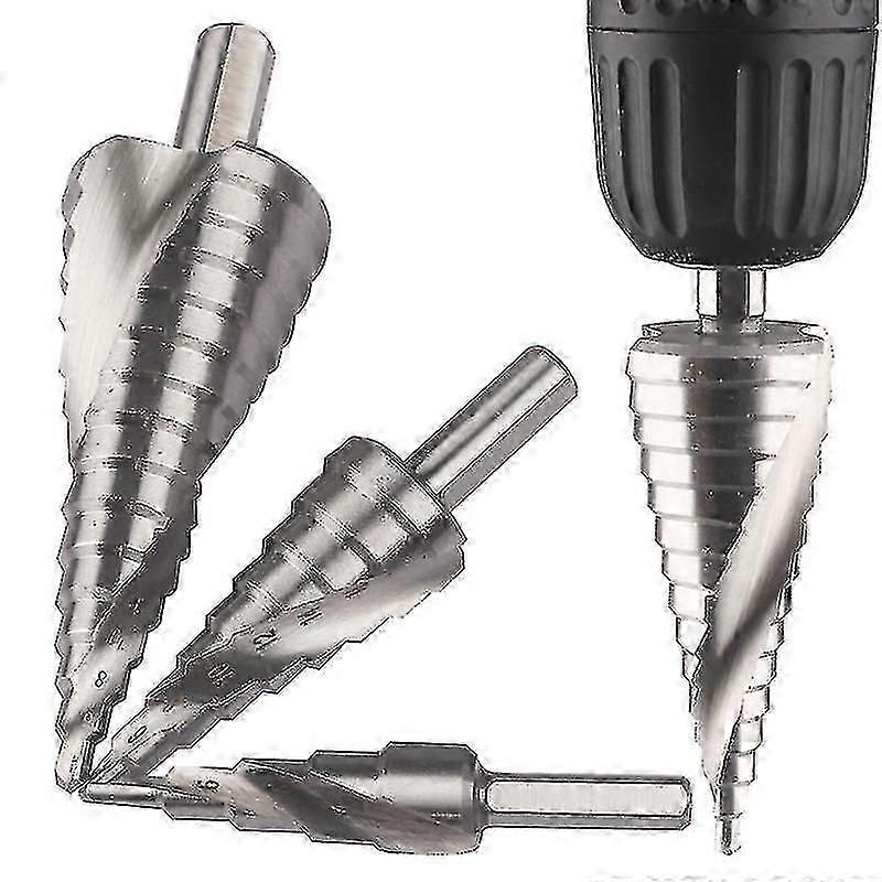 Professional Hss Step Cone Drill Bit Set High Speed Steel Spiral For Metal Cone Triangle Shank Hole