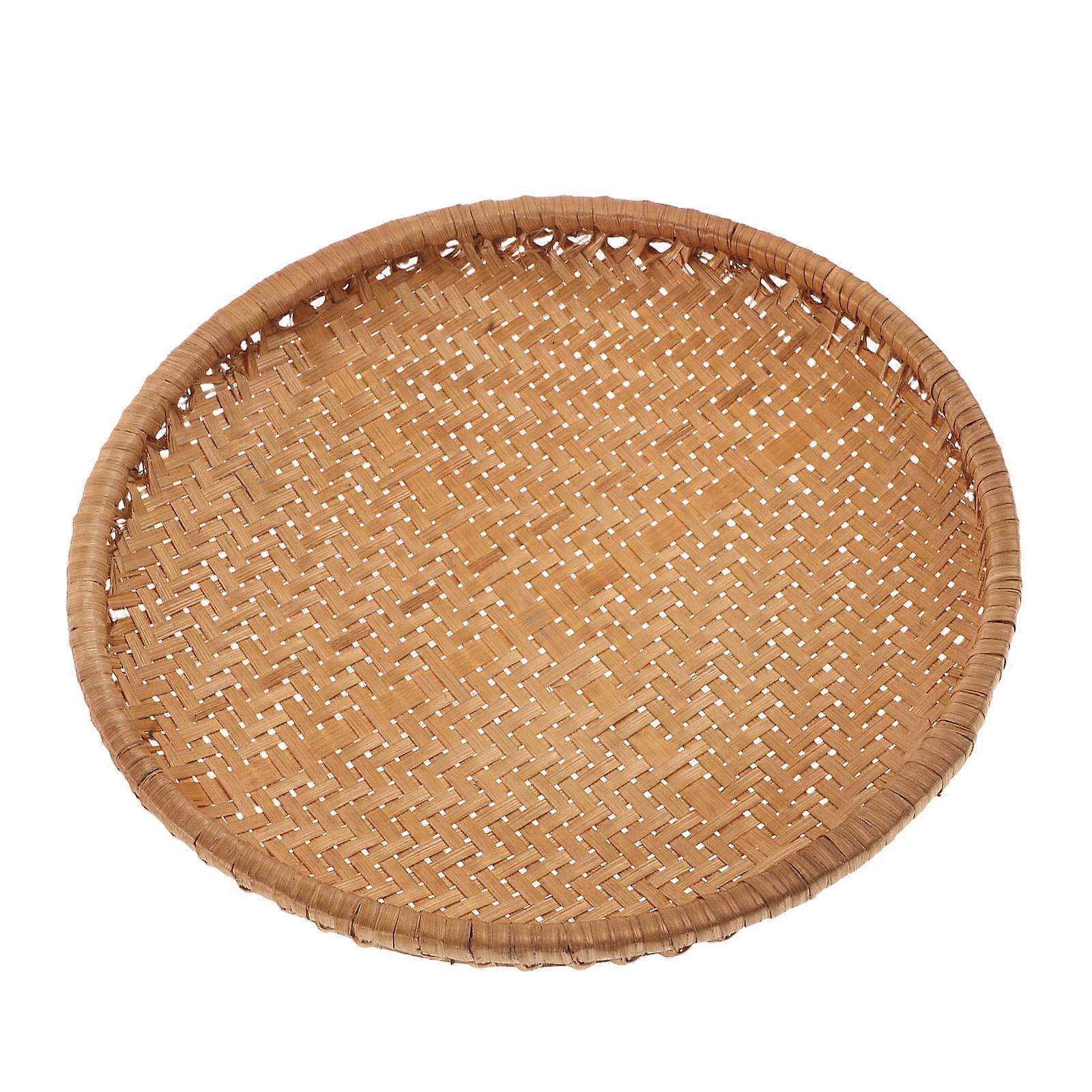 Bamboo Woven Bread Serving Tray with Round Design for Breakfast Serving