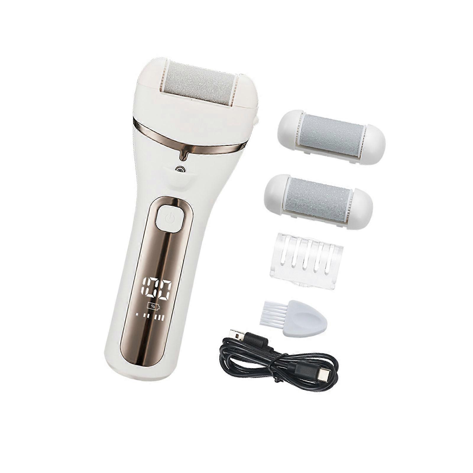 Rechargeable Electric Callus Remover Digital Battery ABS Texture Portable Foot File with Detachable Head for Home Use  White Gun Color