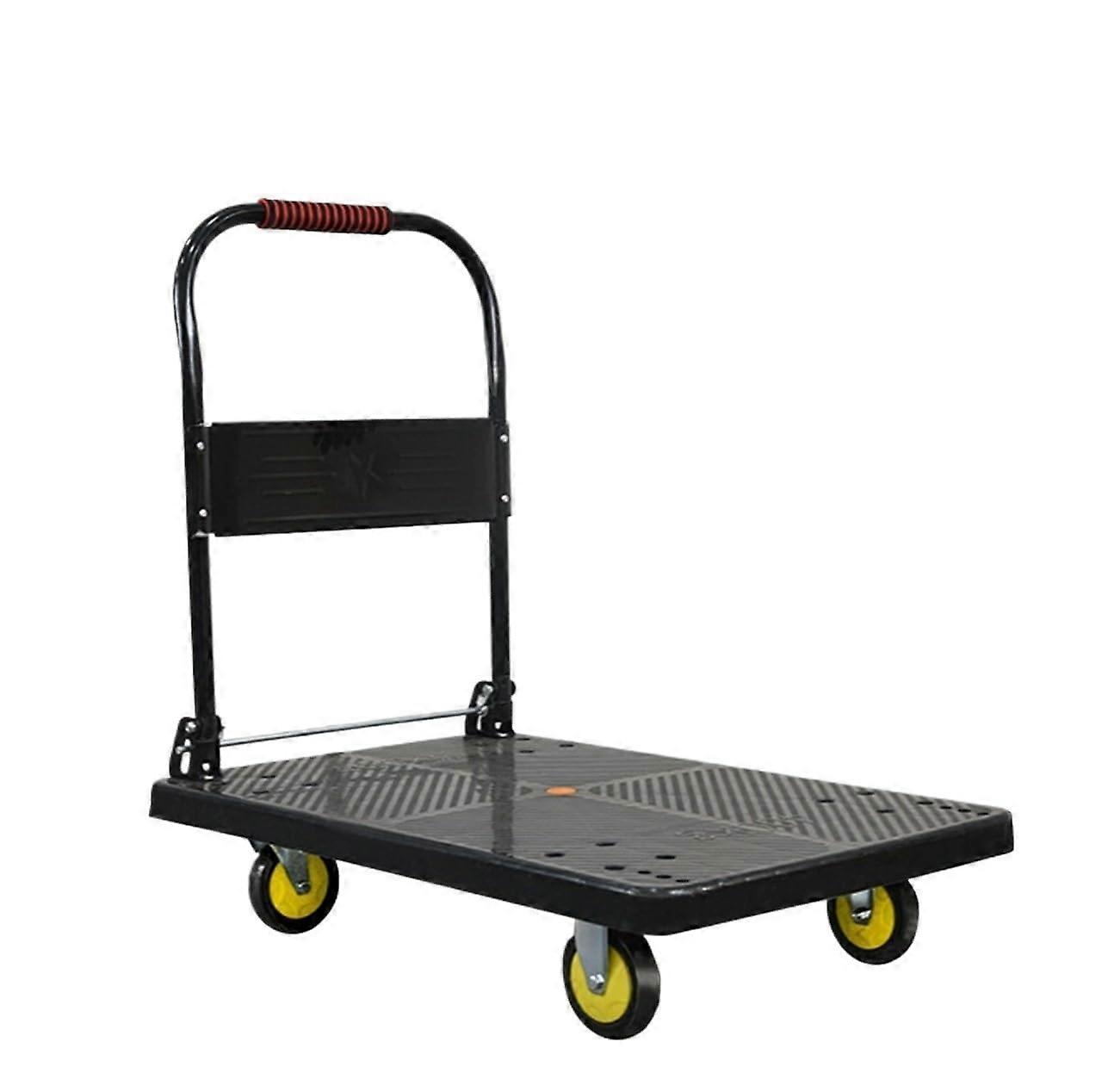 Folding Platform Cart With Wheels HeavyDuty Metal Handle Textured Plastic Base 60x90x90cm Black