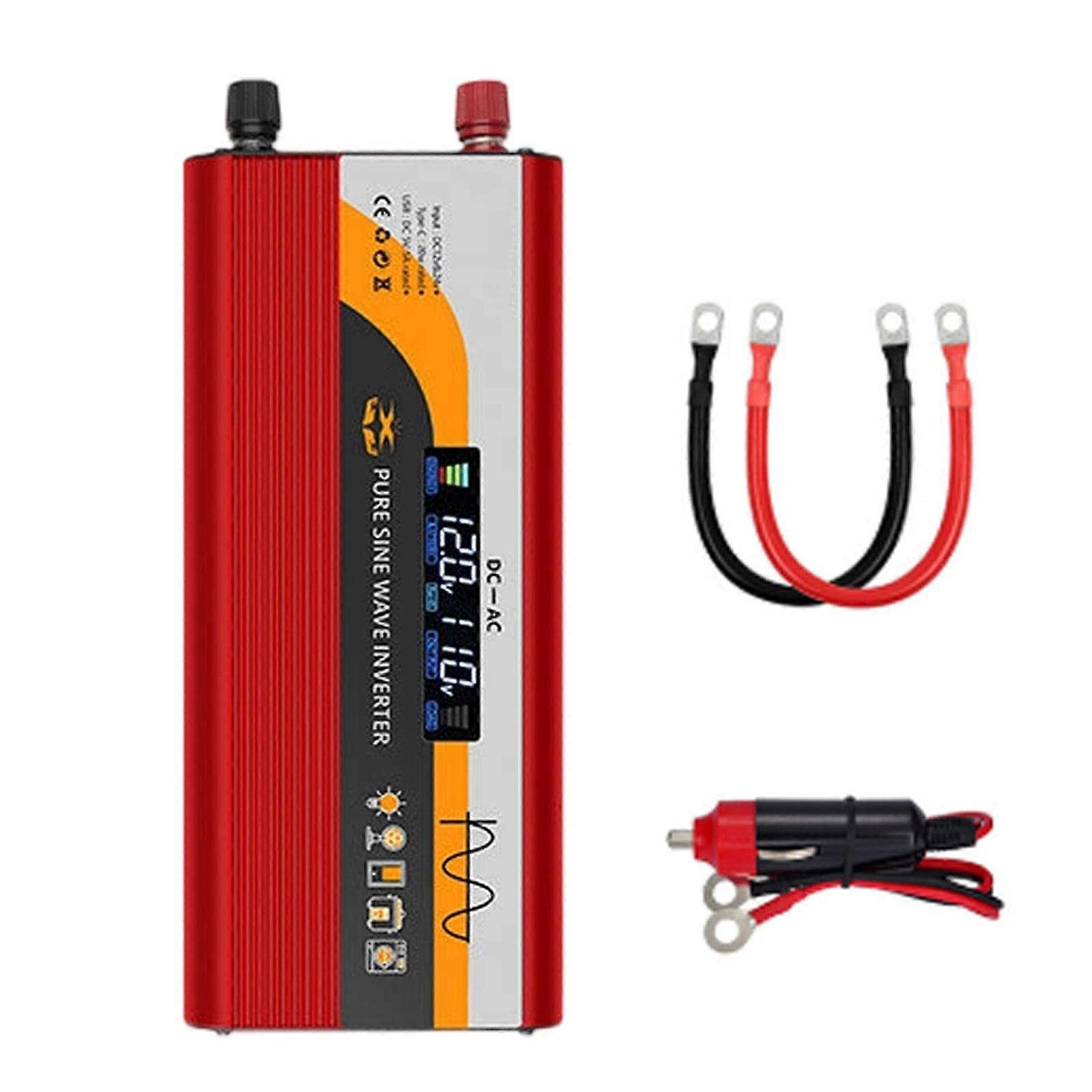 Sines Waves Car Power Inverters Continuous 2000W Car Converters Two USB Port LCD Display For Home Devices  Red