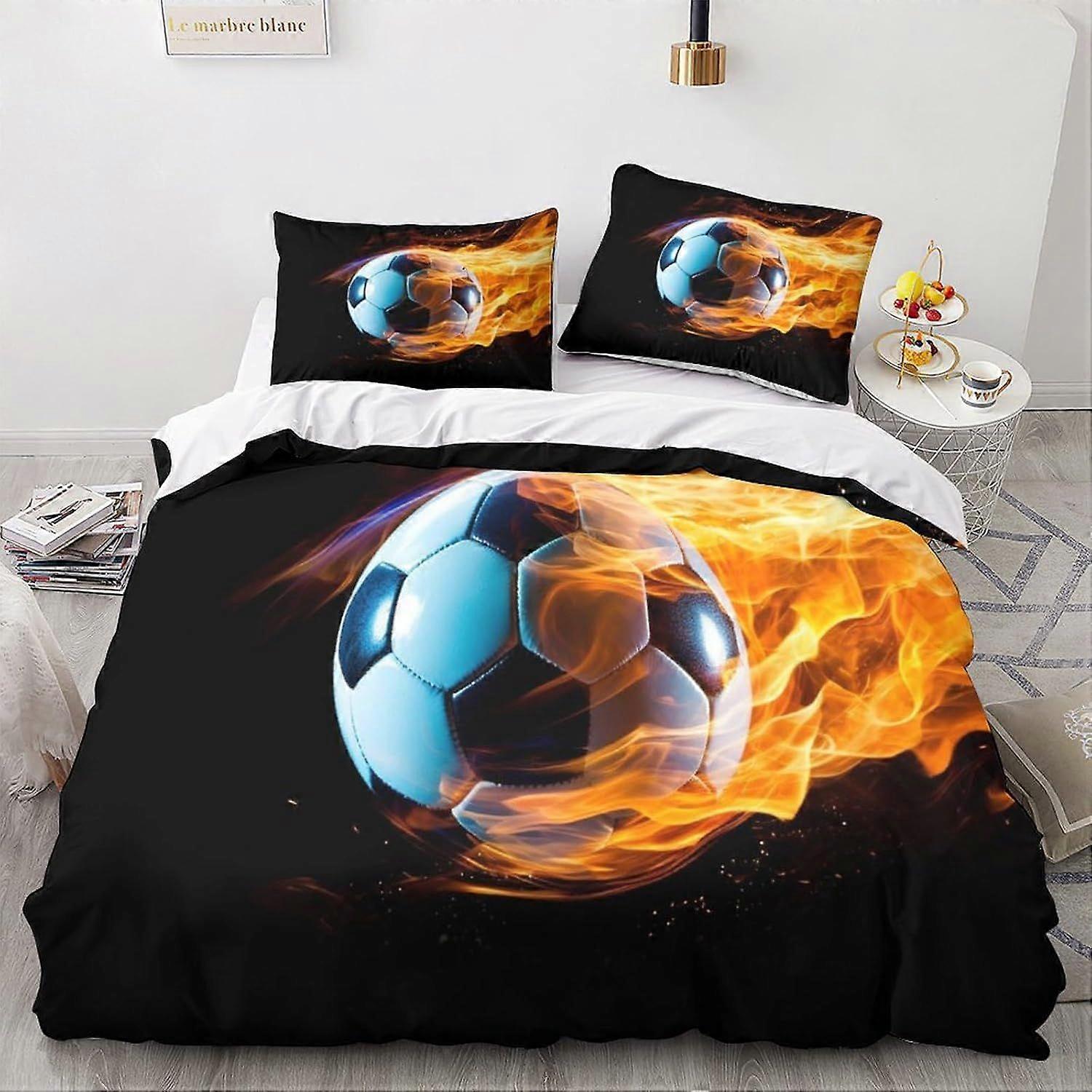 LikeEj Futebol bola Duvet Cover Set, 3D Sport Bedding Set com fronhas de microfibra & Zipper Fechamento Quilt Case Futebol Impresso Efeito Duplo