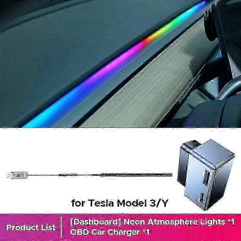 For Tesla Model Y 2021 2022 2023 Center Console Dashboard Neon LED Light Strip Musical Rhythm USB Power Supply with Smart APP