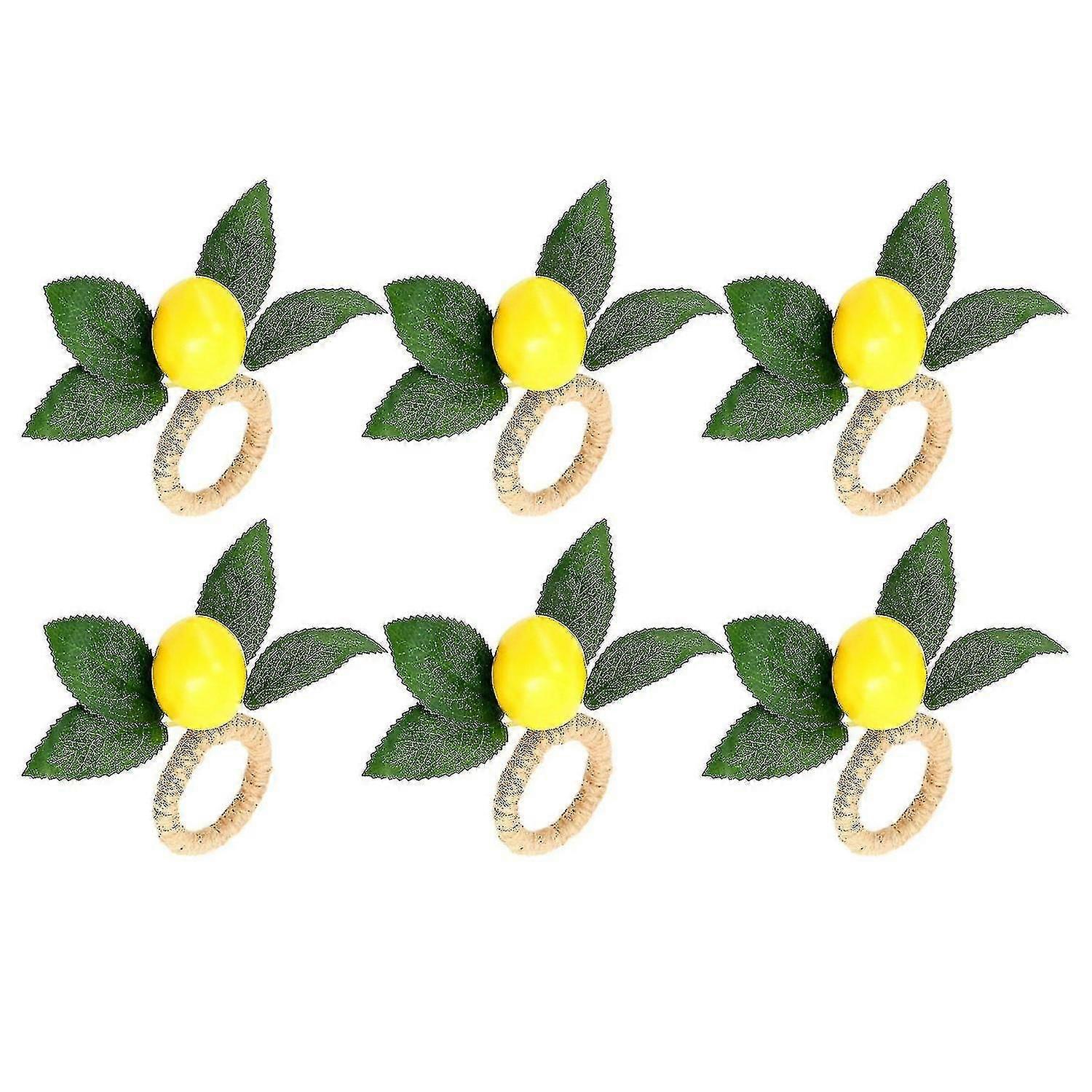 Napkin Rings Set Of 6,decorative Lemon Vine Leaf Napkin Rings, Dinning Table Setting Yellow Napkin B