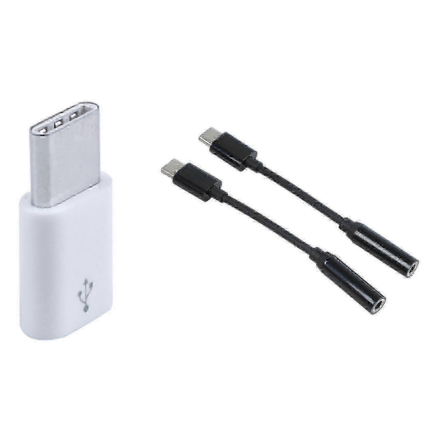 1Pcs USB Type C 3.1 Male to Mini USB 2.0 5 Pin Female Data Adapter with 2Pcs USB C to 3.5mm Headpho