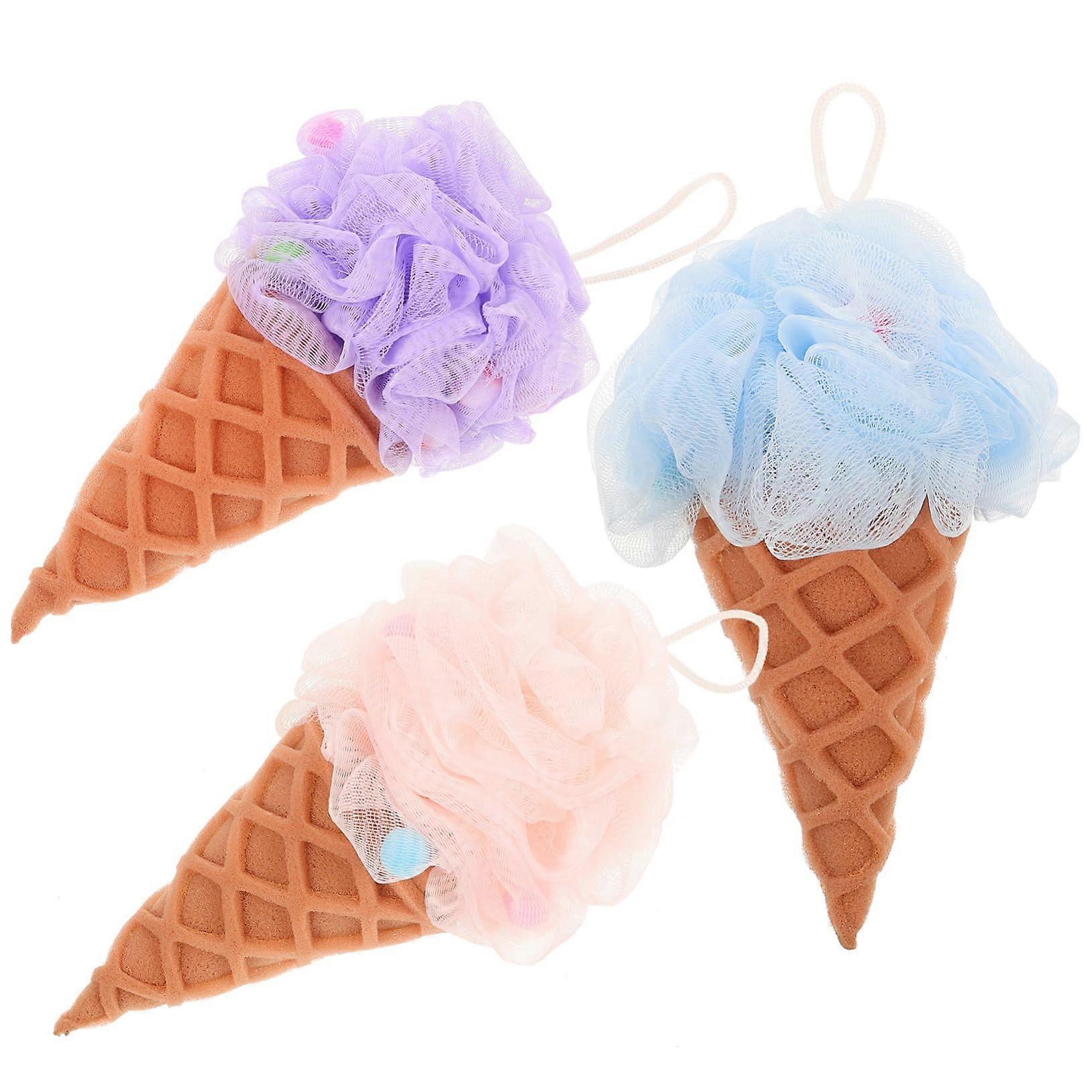 Ice Cream Shape Bath Sponge Set of 3 with Exfoliating Mesh for Gentle Body Scrub and Relaxation