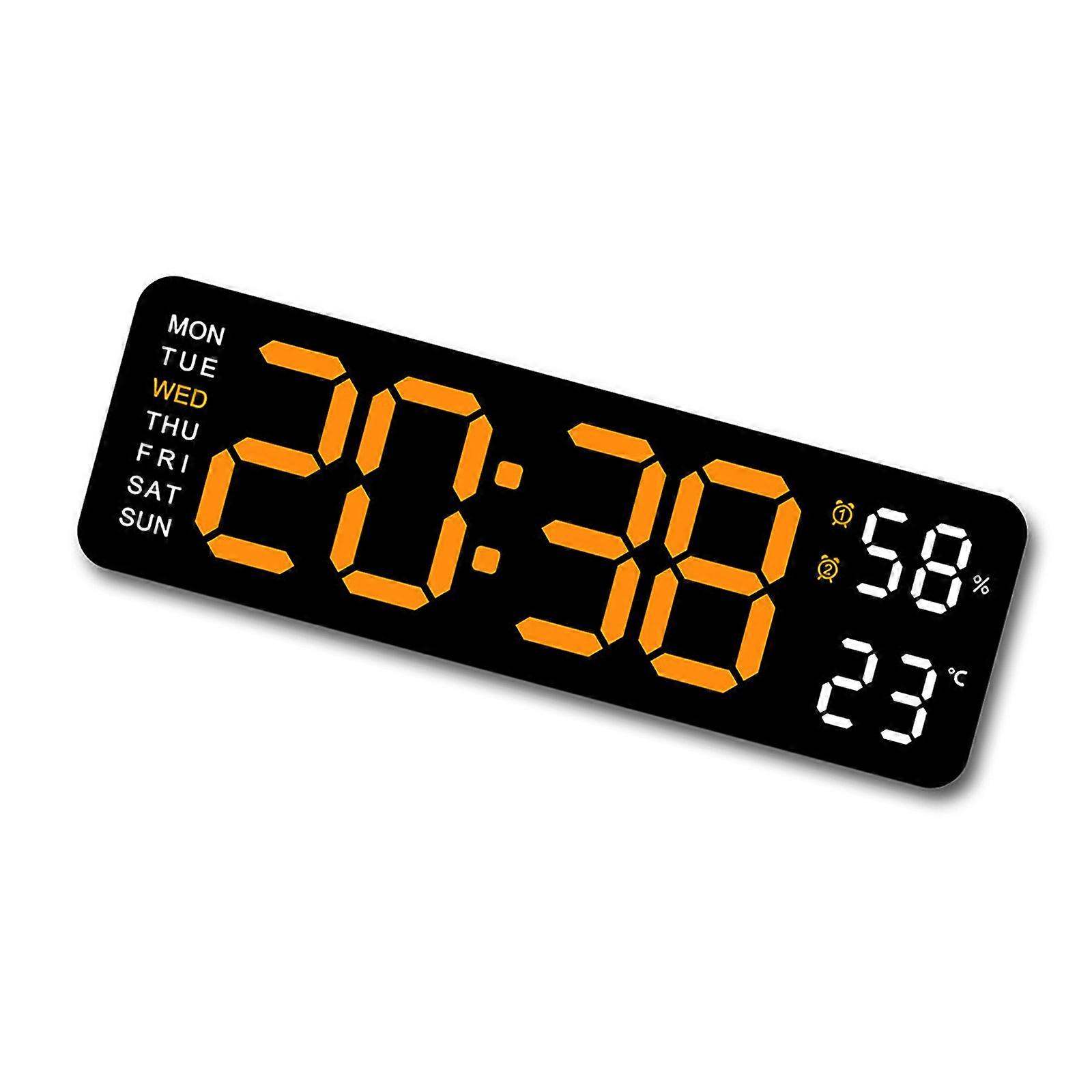 LED Digital Wall Clock with Temperature Display and 2 Alarms Adjustment Brightness 12/24 Hour Format Snooze Function Multicolor