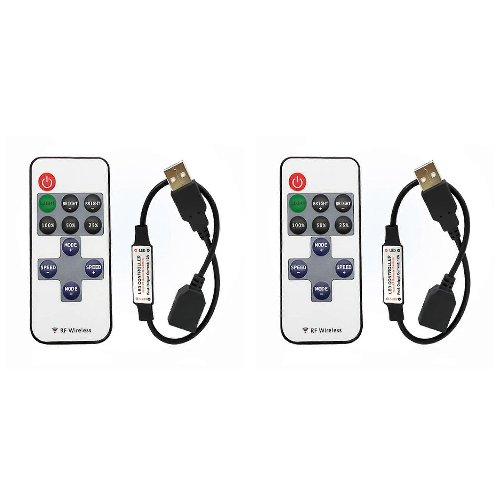 2X 11 Keys LED Strip Controller Mini Dimmer RF Remote 5V USB Interface Controller for 5050/2835 Single Color LED Strip