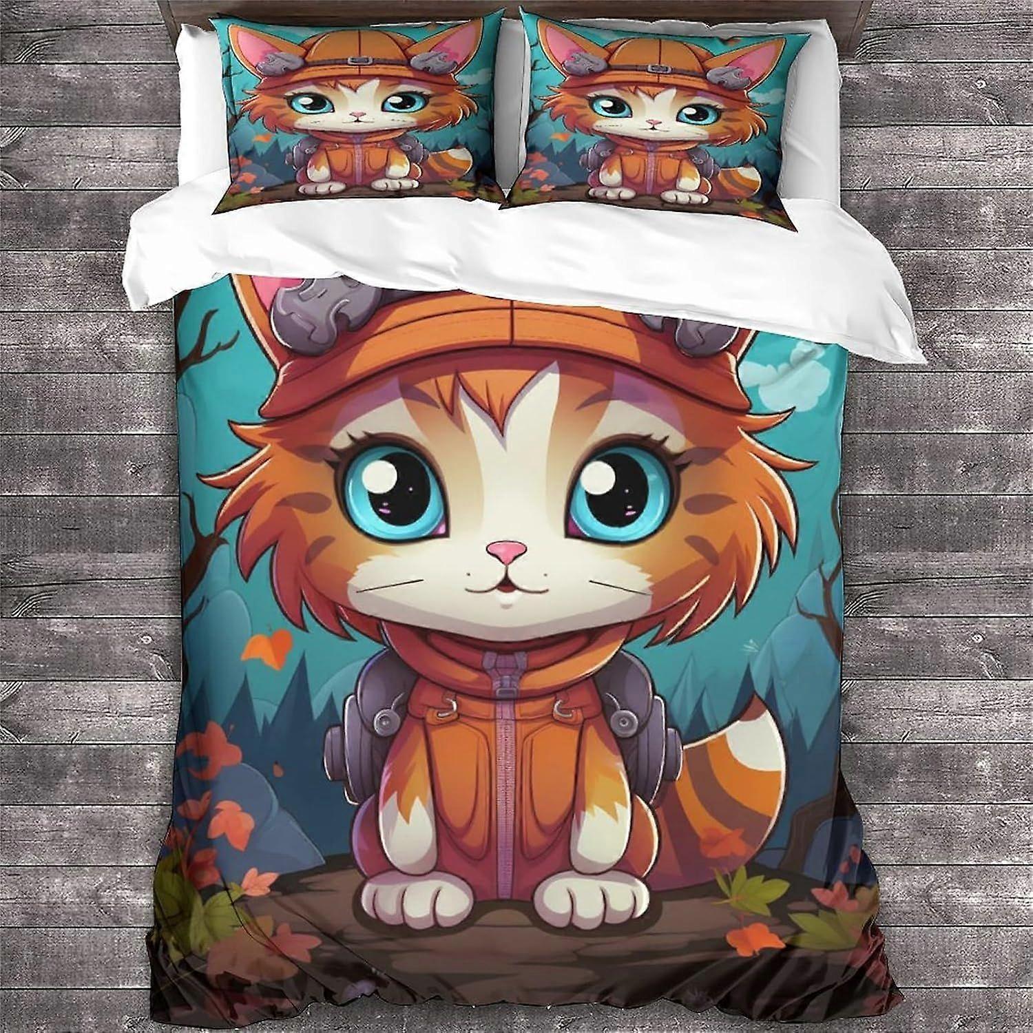 مجموعة غطاء لحاف القط LikeEj مجموعة الفراش المطبوعة للحيوانات غطاء لحاف هالوين مع وسادة غطاء لحاف من الألياف الدقيقة سحاب 3 قطع مزدوجة