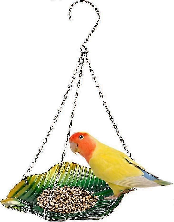 Hanging Bird Feeder Tray for Outside Metal Bird Feeder Tray with Durable Chains Leaf Shape Feeder Tray Easy to Clean for Outdoors Garden Attract