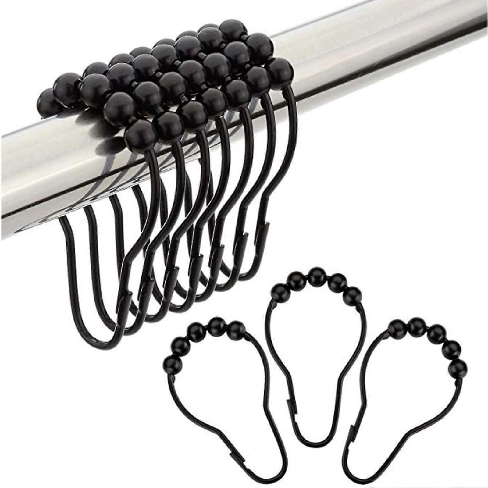 Rust Resistant Shower Curtain Hooks with Smooth Gliding Nickel Plated Rings Set of 12 Black