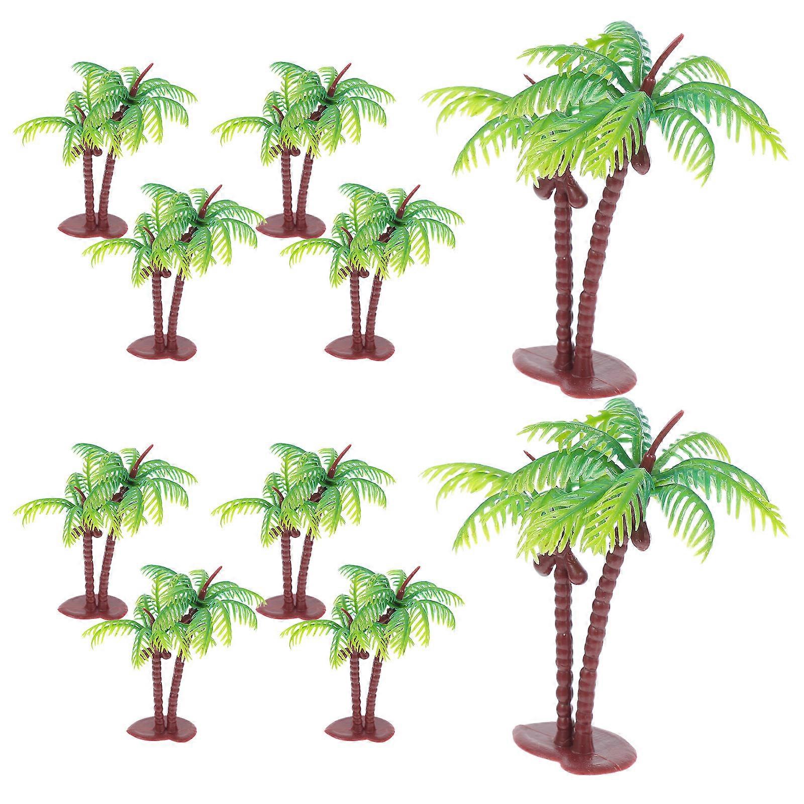 Plastic Coconut Tree Prop for Decoration 10Pcs Faux Mini Palm Trees