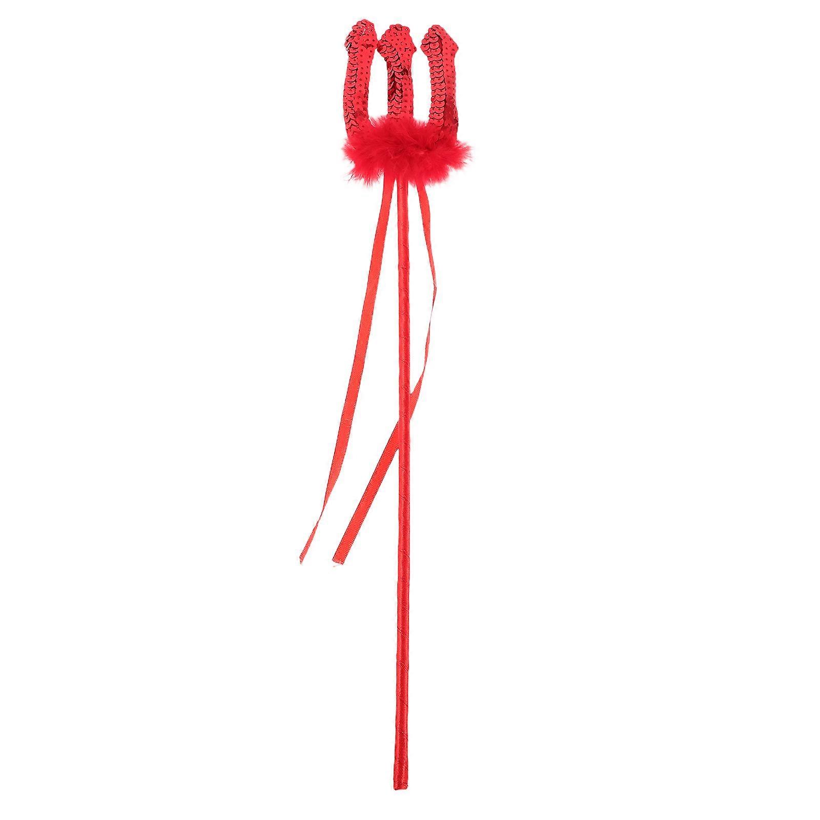 Red Halloween Trident Costume Accessory with Lightweight Glitter Fork