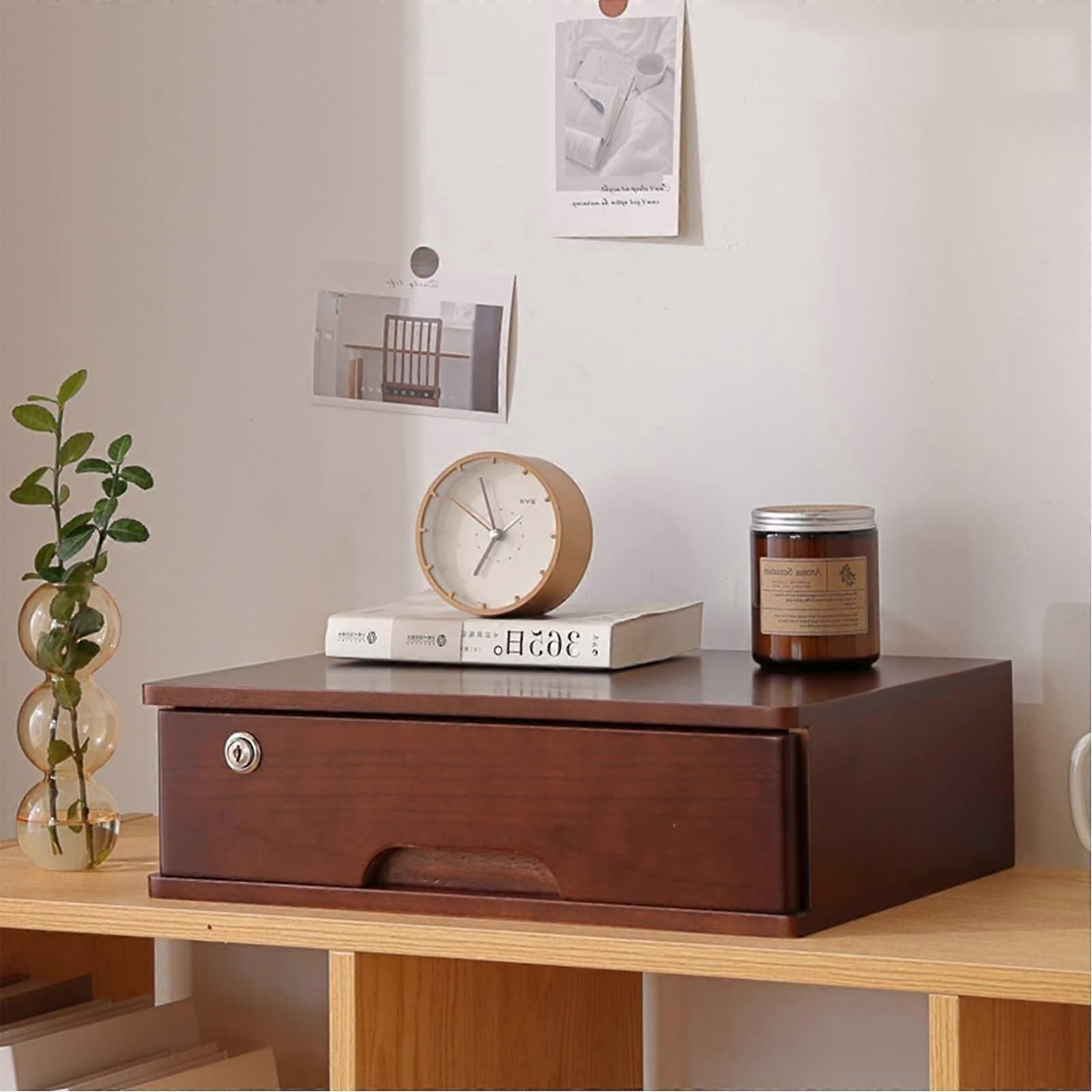 Solid Wood File Cabinet with Lock – 1 Drawer Desktop Storage for Office Supplies, Books & Toys, Brown