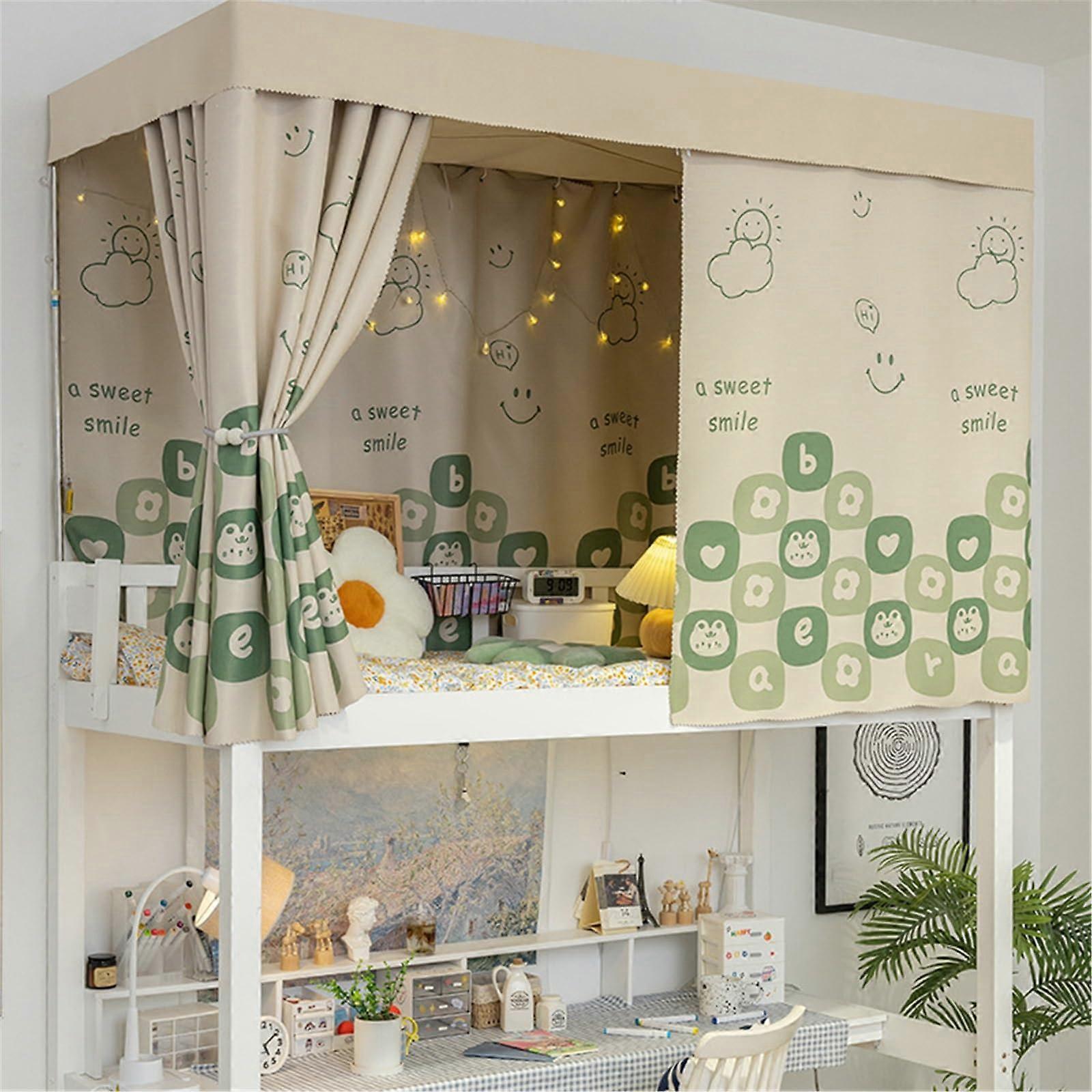 Bed Privacy Curtain Set with Full Coverage Light Blocking Breathable Fabric for Dorm Bunk Beds 1.2M Green