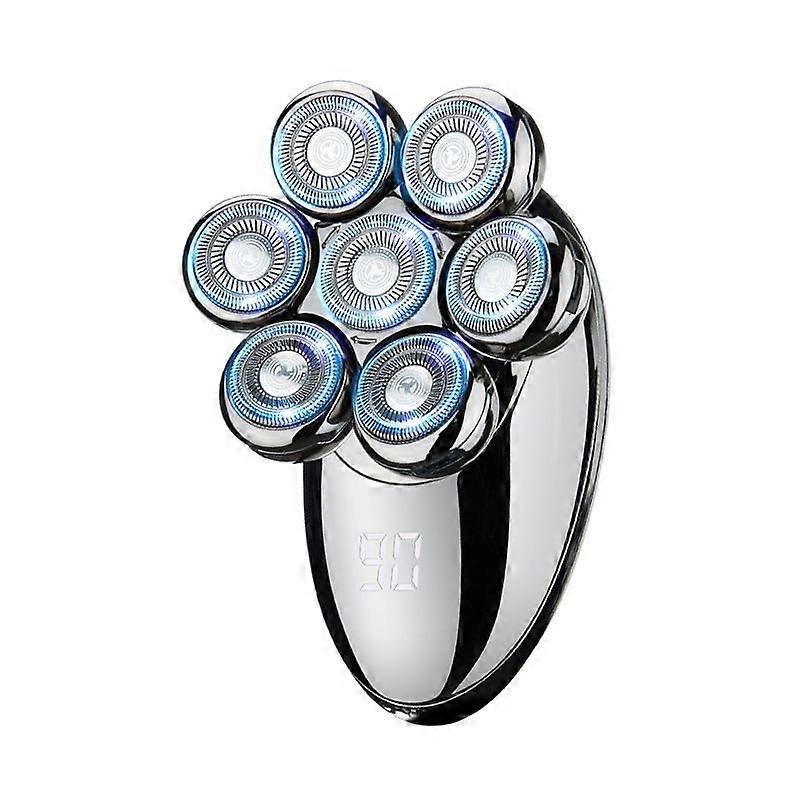 Digital Display 7-Head Electric Shaver Multi-Functional Rechargeable Bald Head Trimmer Portable Razor