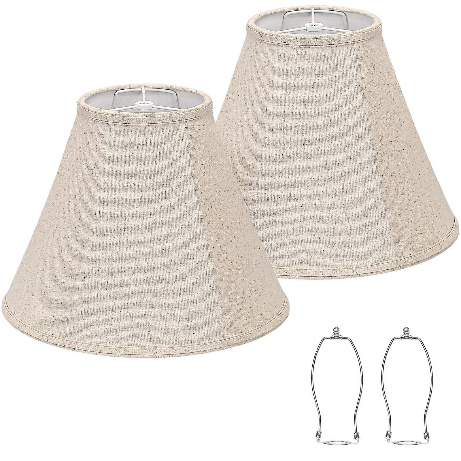 Bell Lamp Shades Set of 2 Beige Linen Easy Snap Assembly for Table and Floor Lamps Spider Fitter