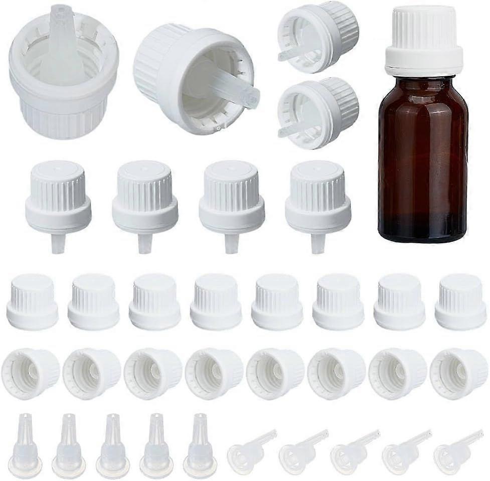 50 Set White 18/415 Tamper Evident Caps Reusable Plastic Replacement Cap Sample Bottle Cap With Orifice Reducer Dropper Bottle Dispensing Caps For Per