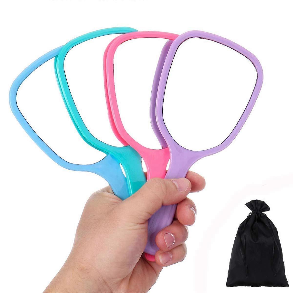 4PC Handheld Mirror Set with Handle, Compact Travel Size Cosmetic Mirrors in Four Vibrant Colors