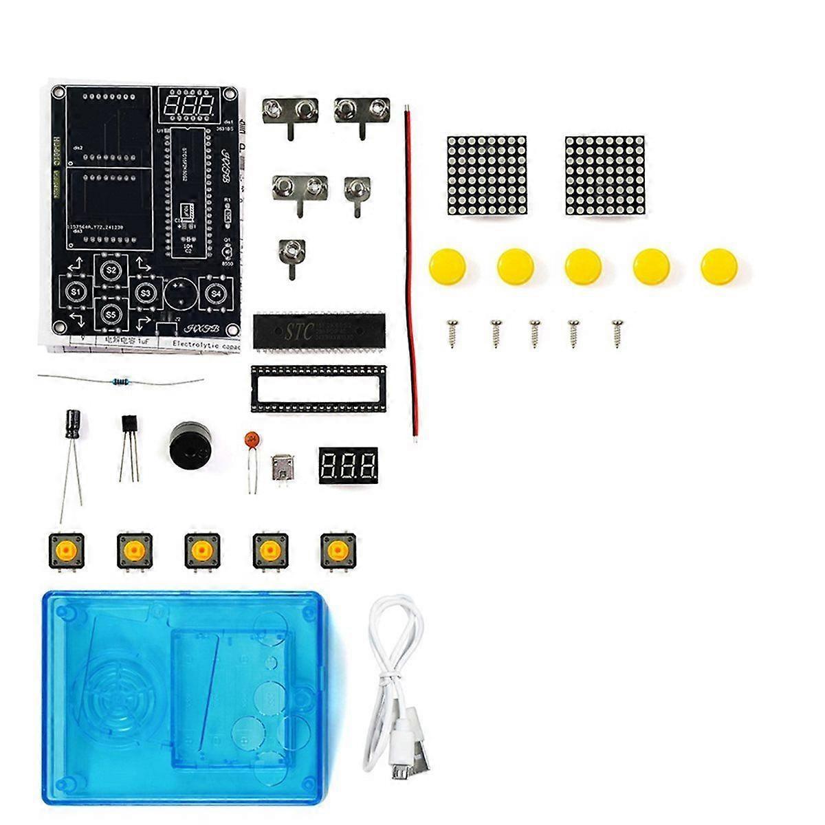 7 Pixel Game Console Electronic DIY Kits Handheld 51 Single-Chip Computer DIY Welding Practice Parts Red Blue