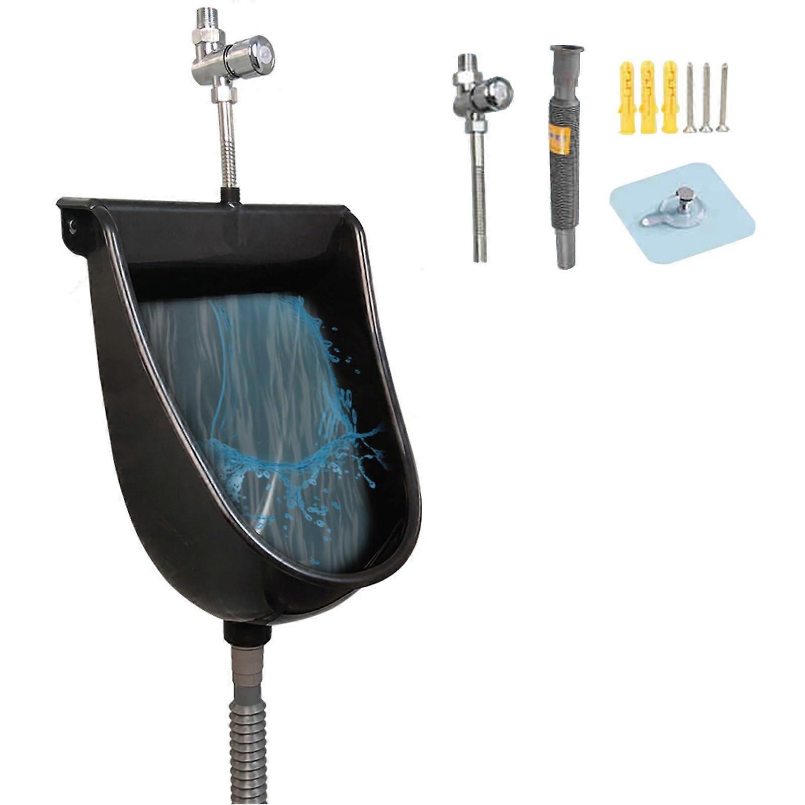 Waterless Wall Mounted Urinal for Men with Spill Proof and AntiClogging Design, Black Plastic