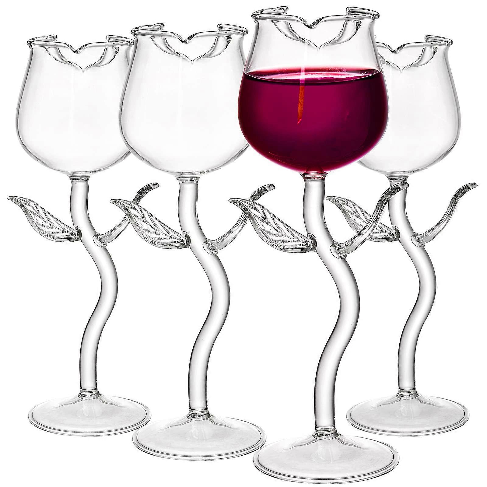 Set of 4 Rose Wine Glasses with Elegant Long Stem, Clear Borosilicate Goblet for Wedding and Party