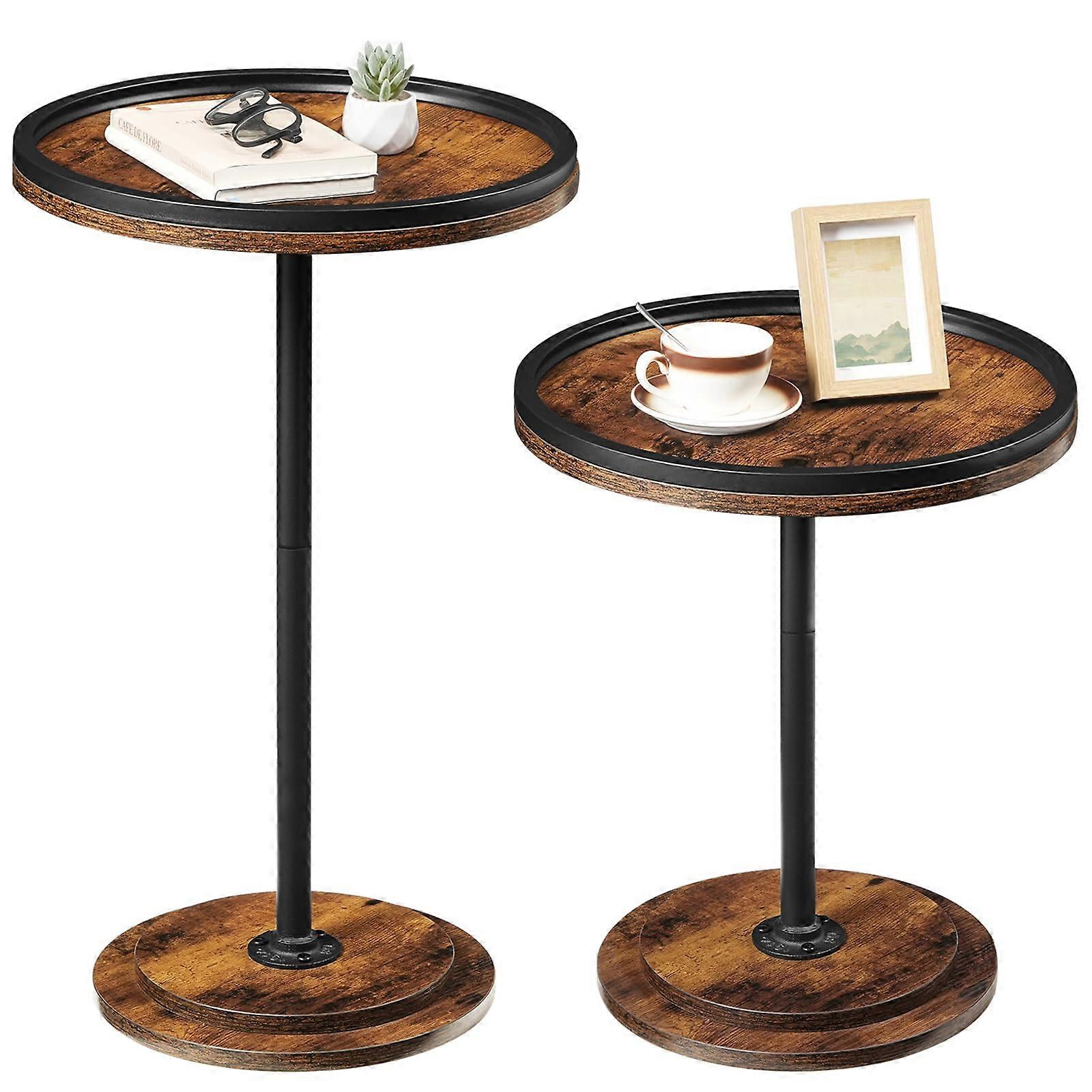 Nesting Coffee Table Set of 2 Rustic Brown and Black Round Accent Tables for Living Room SpaceSaving Design