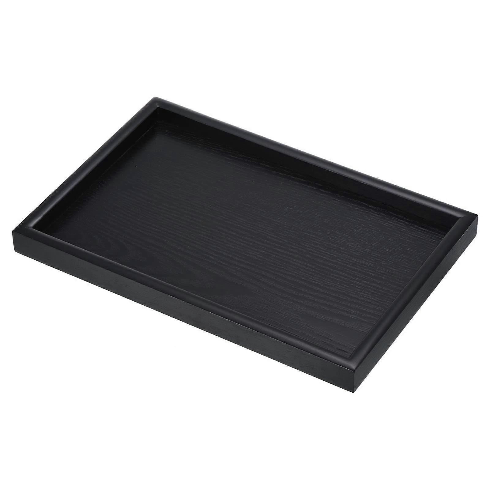 Wood Serving Tray Black 12x8 Inch Rustic Rectangular Platter with Raised Edge for Home and Kitchen