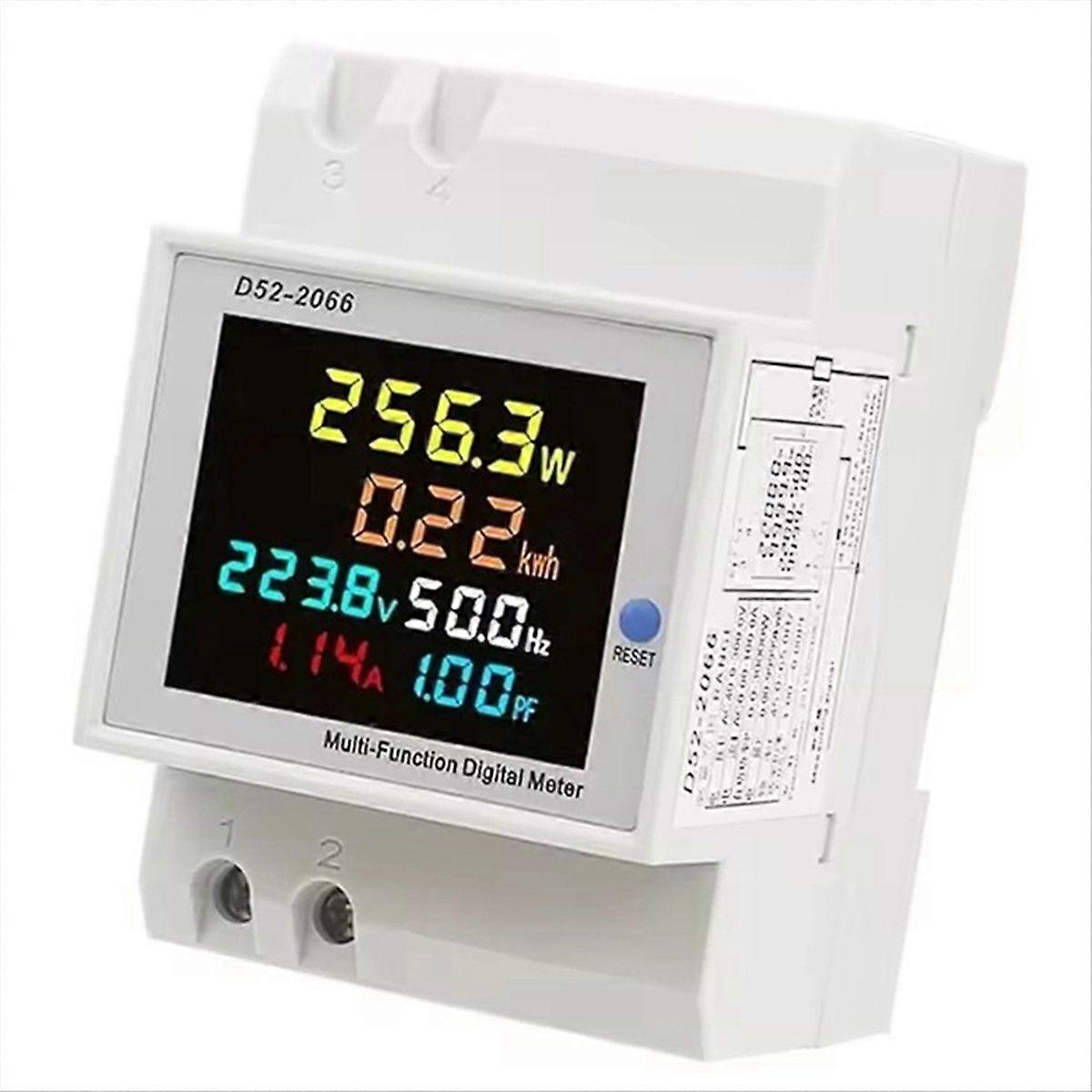 D52-2066 Energy Meter Din Rail Electricity Usage Monitor 100A Voltmeter Ammeter Watt Kwh Frequency Power Meter D