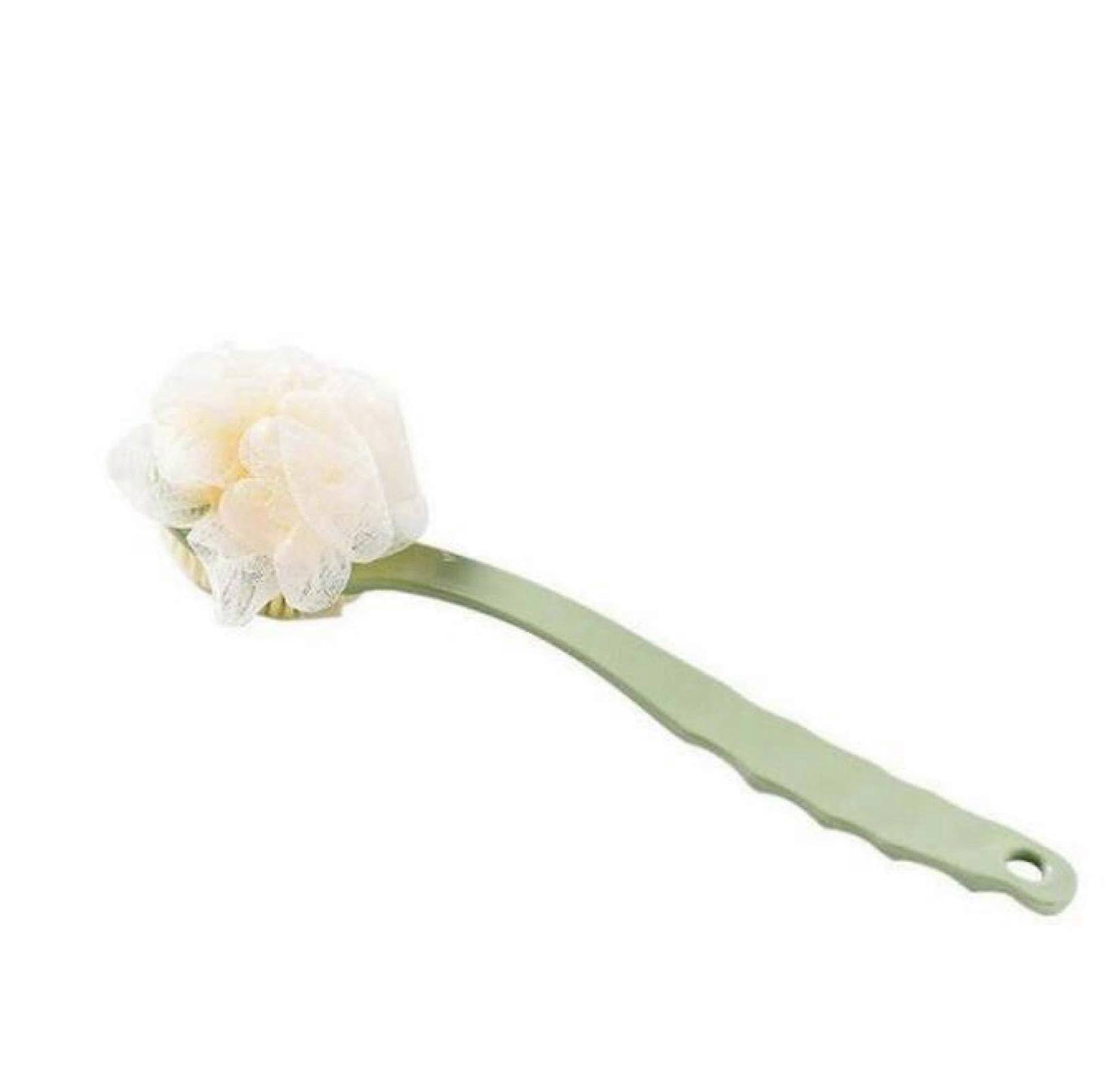Long Handle Bath Brush with Soft Bristles and Flowers, Back Scrubber Strap, Green, Durable